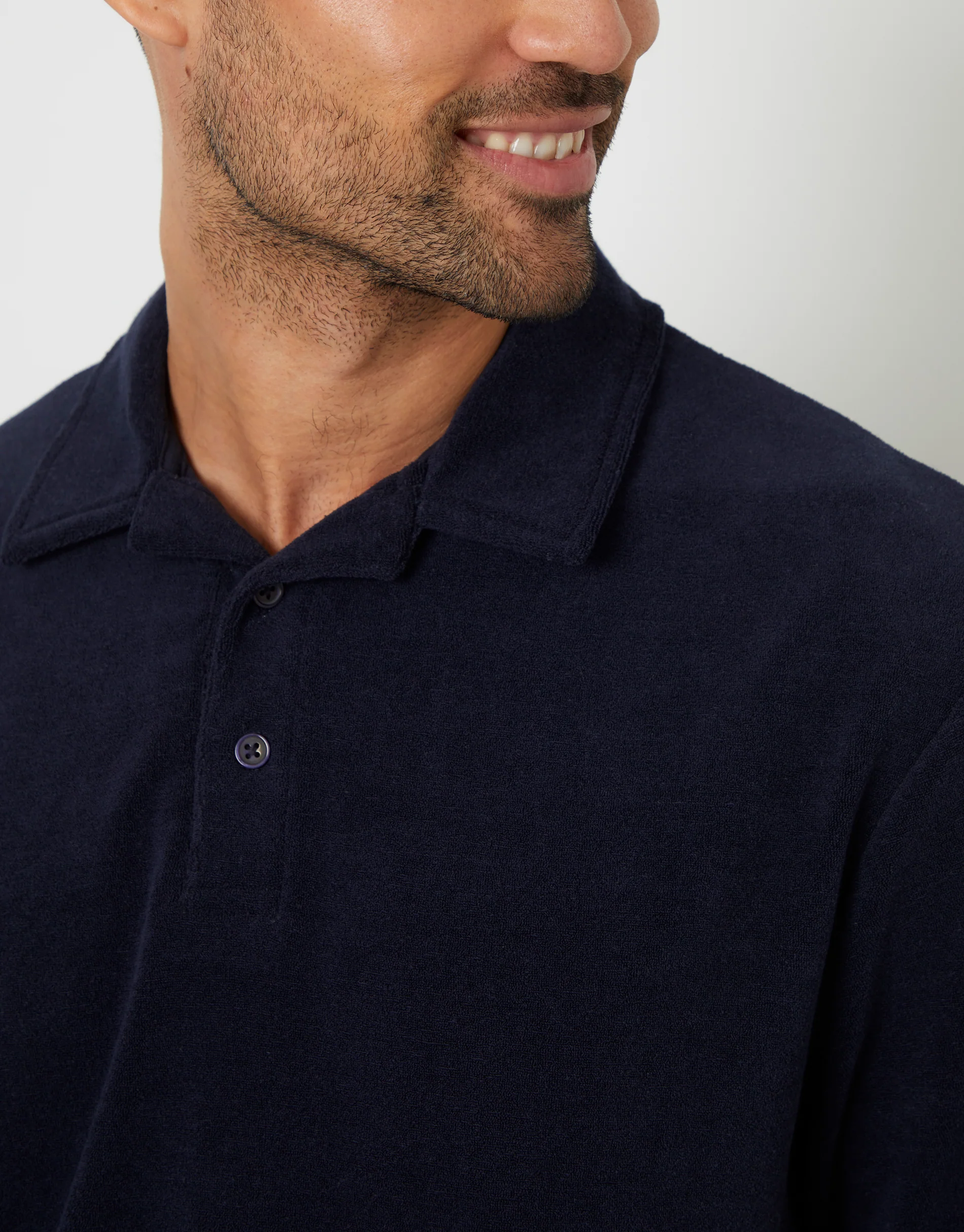 Towelling Revere Collar Polo Shirt in Navy - Image 4