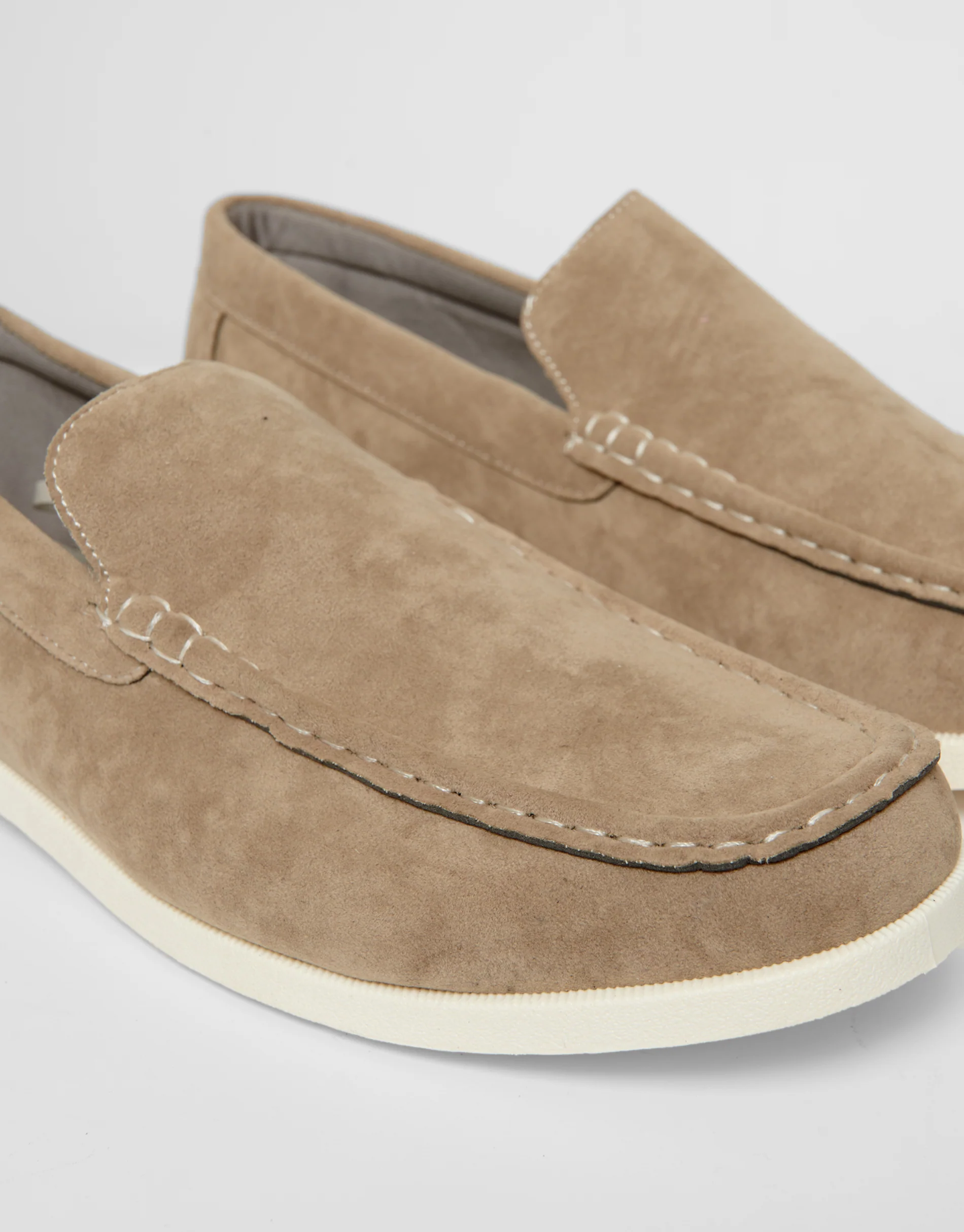 Faux Suede Slip On Loafers in Stone - Image 3