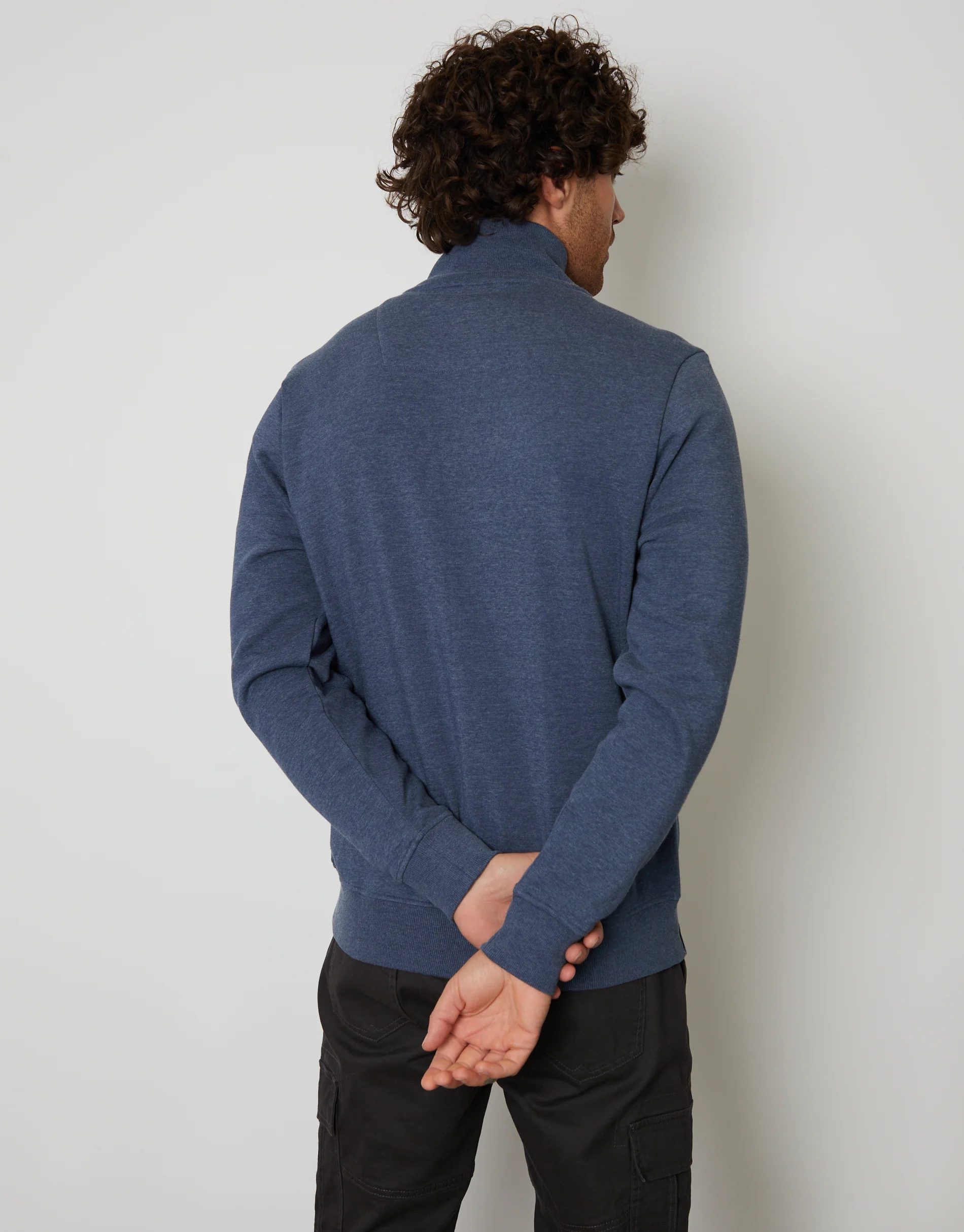 Quarter Zip Sweatshirt in Denim Marl Blue - Image 2