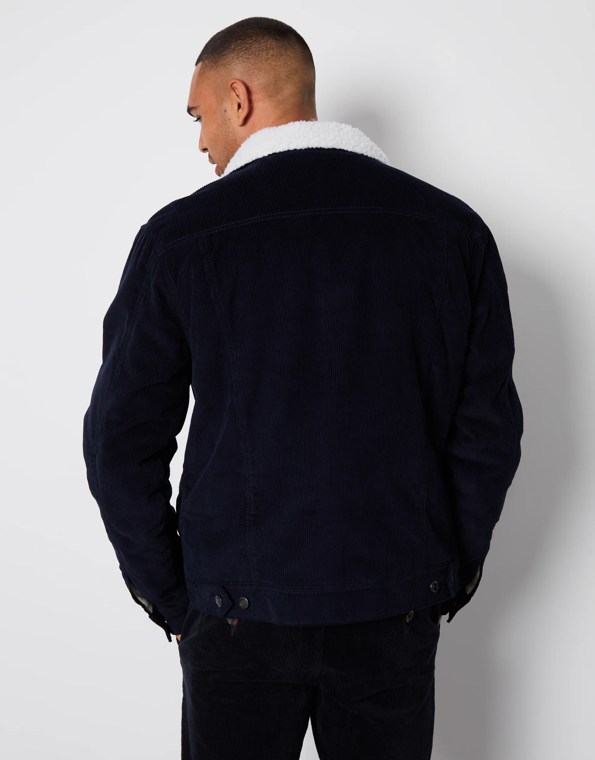 Borg Lined Corduroy Jacket in Navy - Image 2