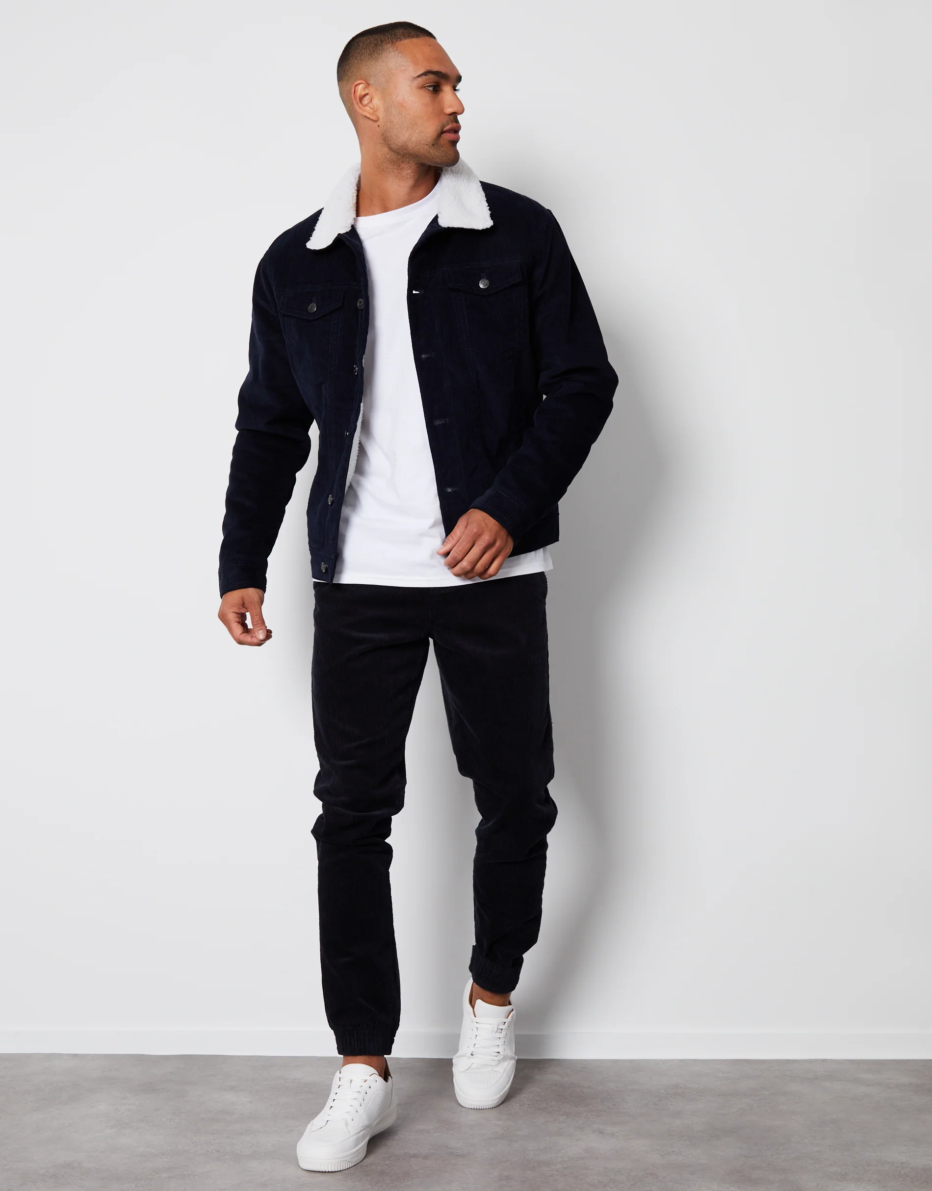 Borg Lined Corduroy Jacket in Navy - Image 3