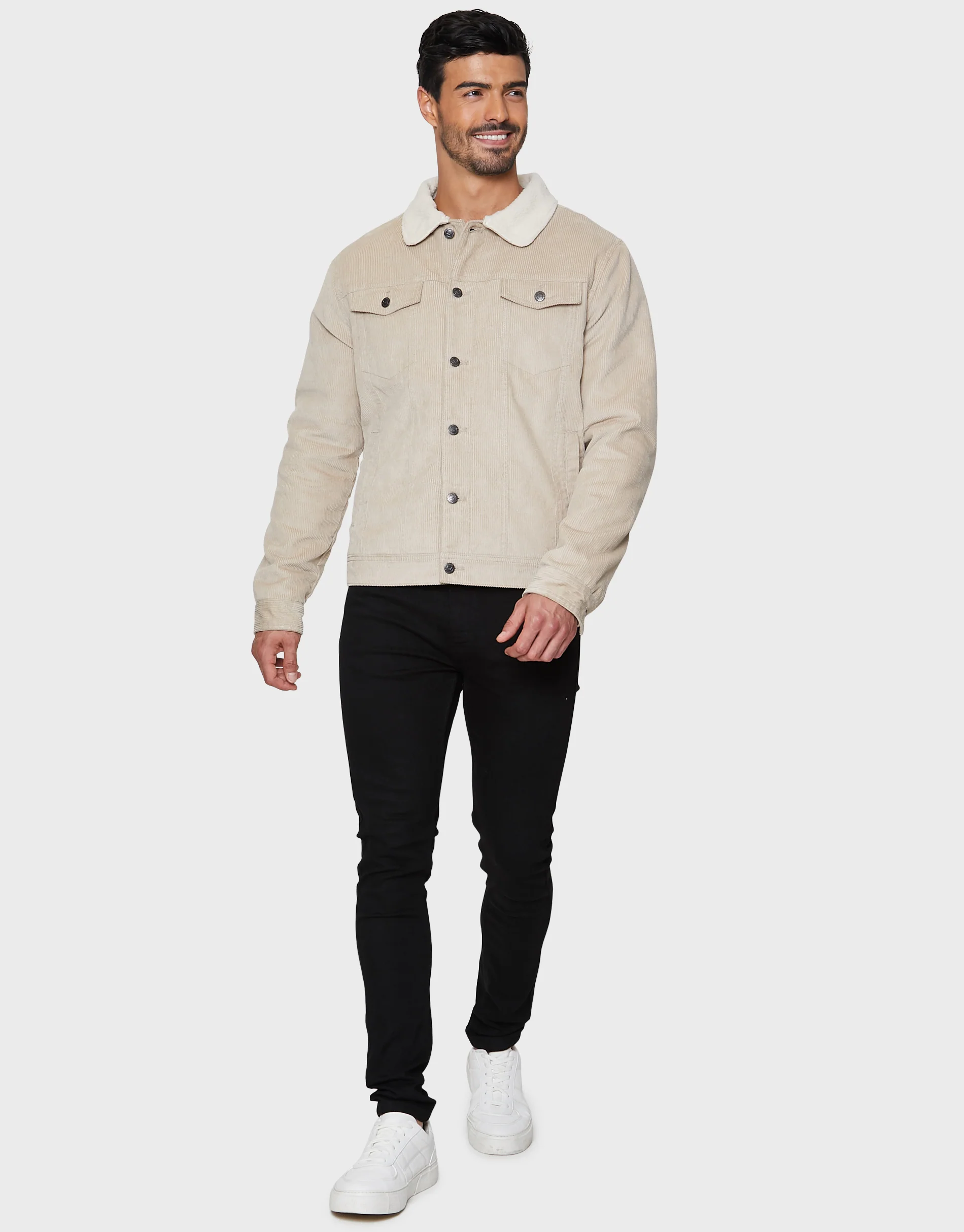 Borg Lined Corduroy Jacket in Stone - Image 3
