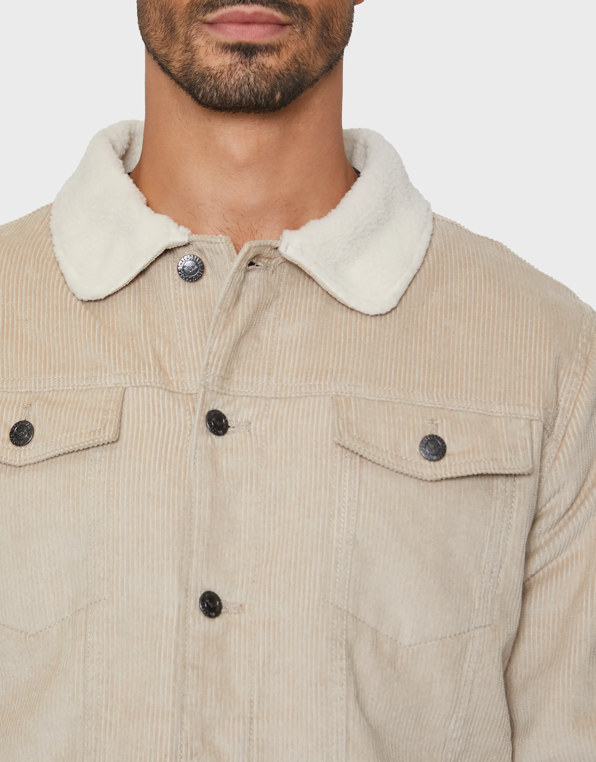 Borg Lined Corduroy Jacket in Stone - Image 4