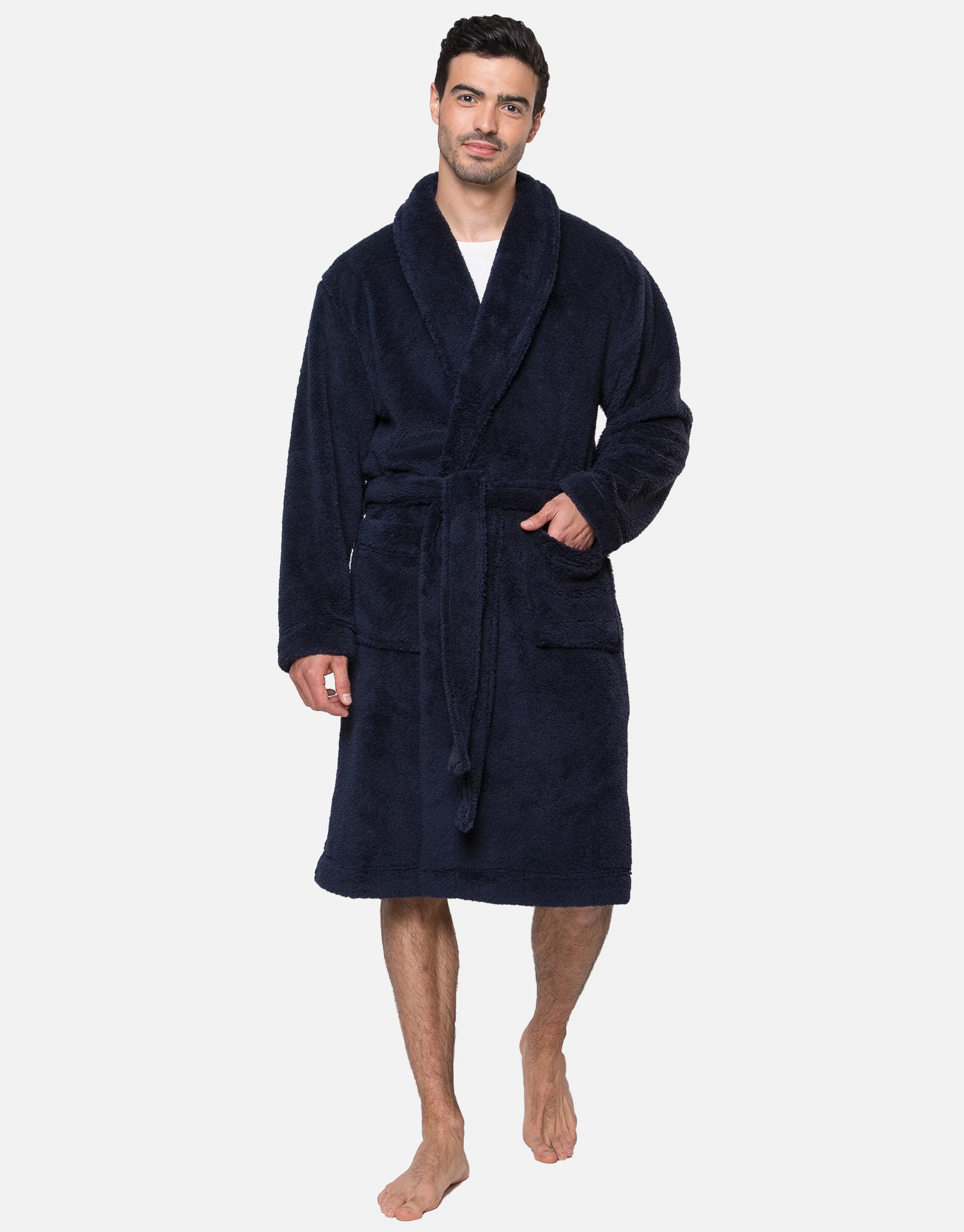 Borg Dressing Gown in Navy - Image 3