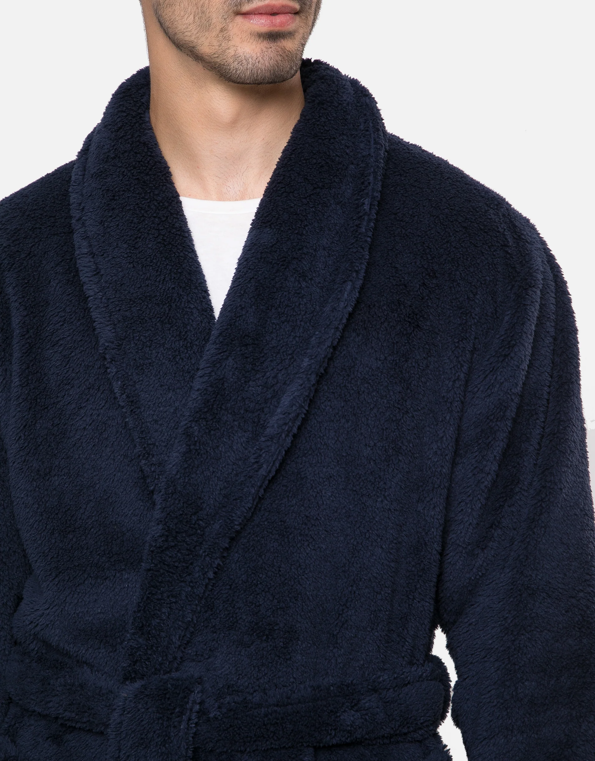 Borg Dressing Gown in Navy - Image 4