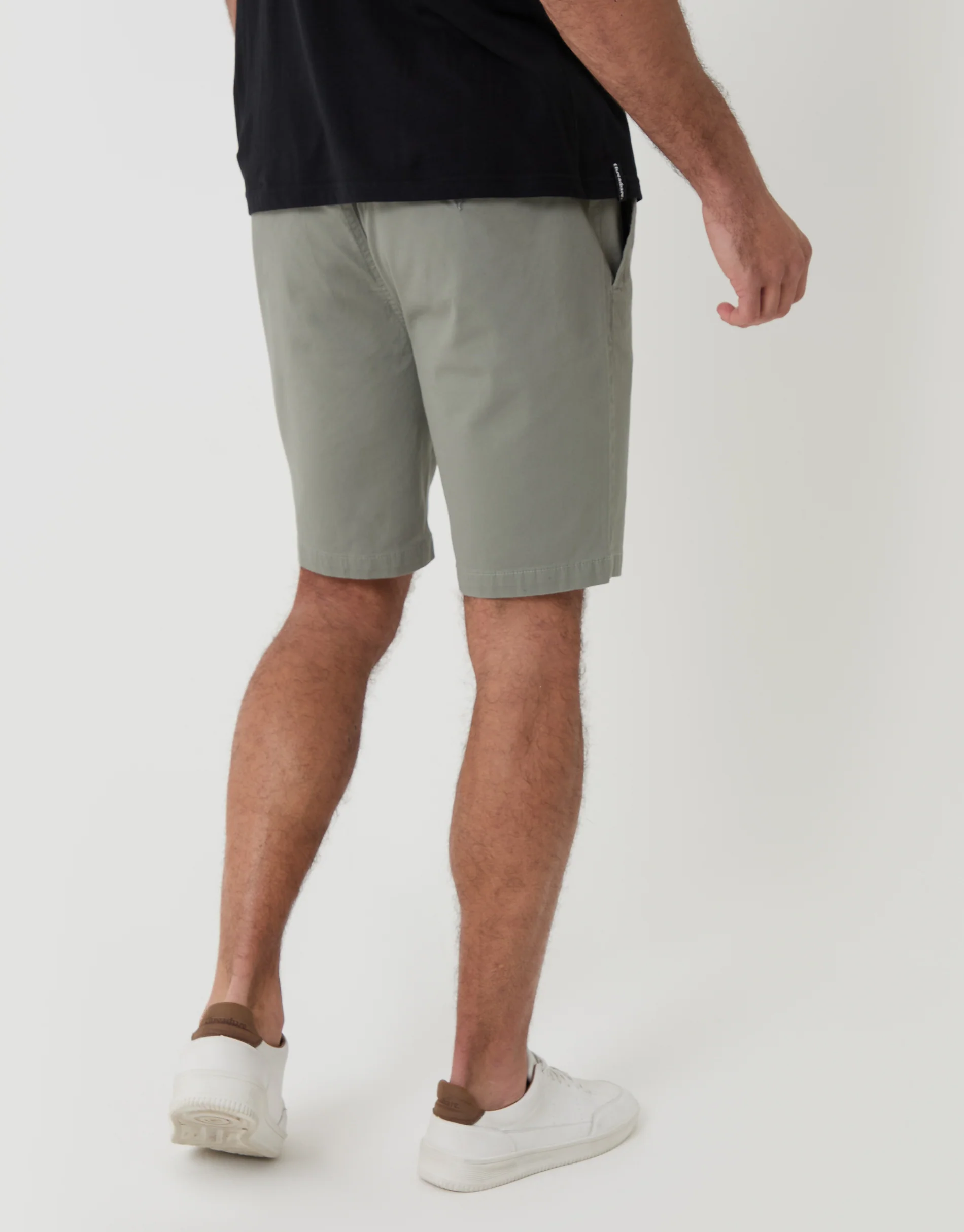 Regular Fit Elasticated Waist Stretch Chino Shorts in Sage Green - Image 3
