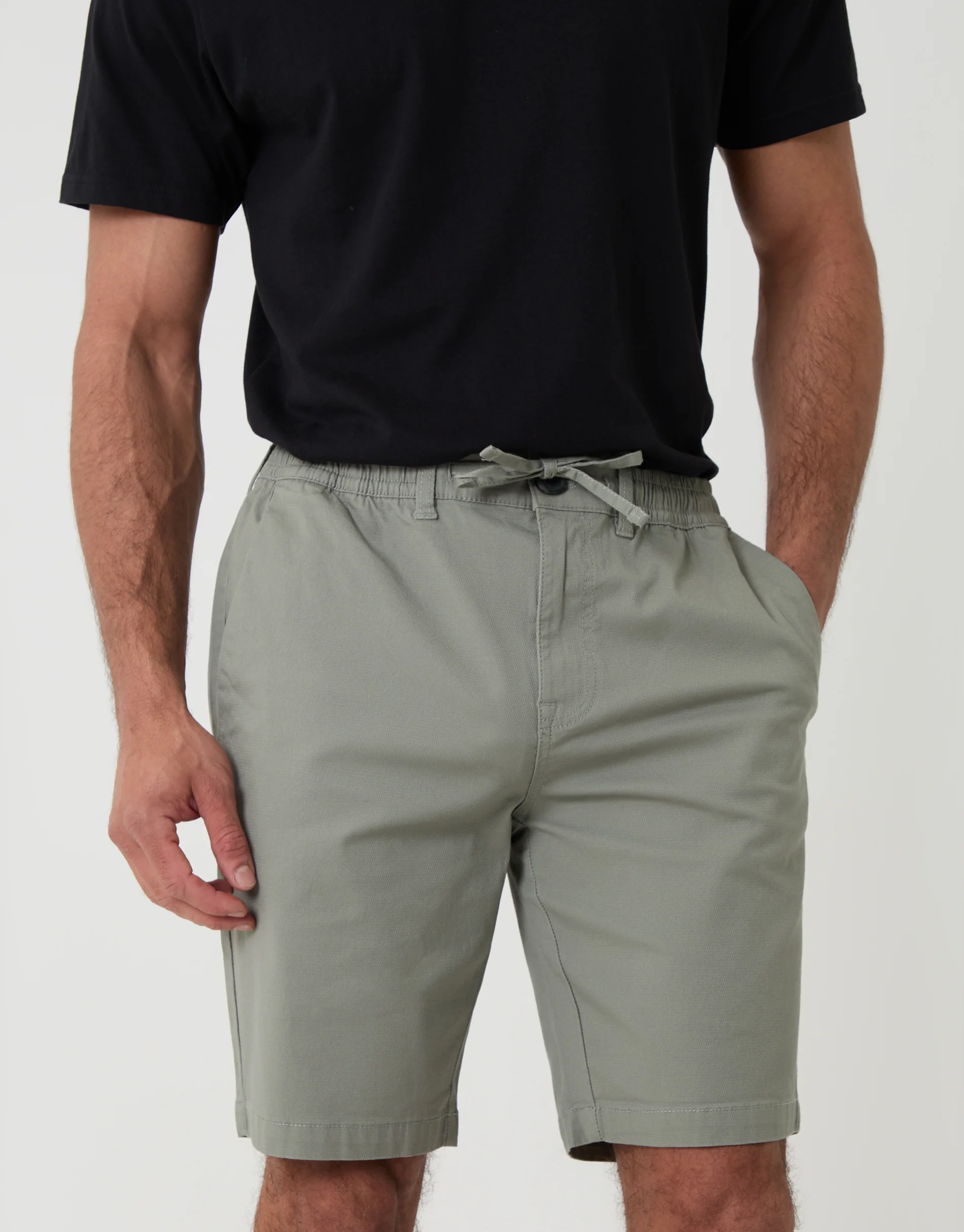 Regular Fit Elasticated Waist Stretch Chino Shorts in Sage Green - Image 4