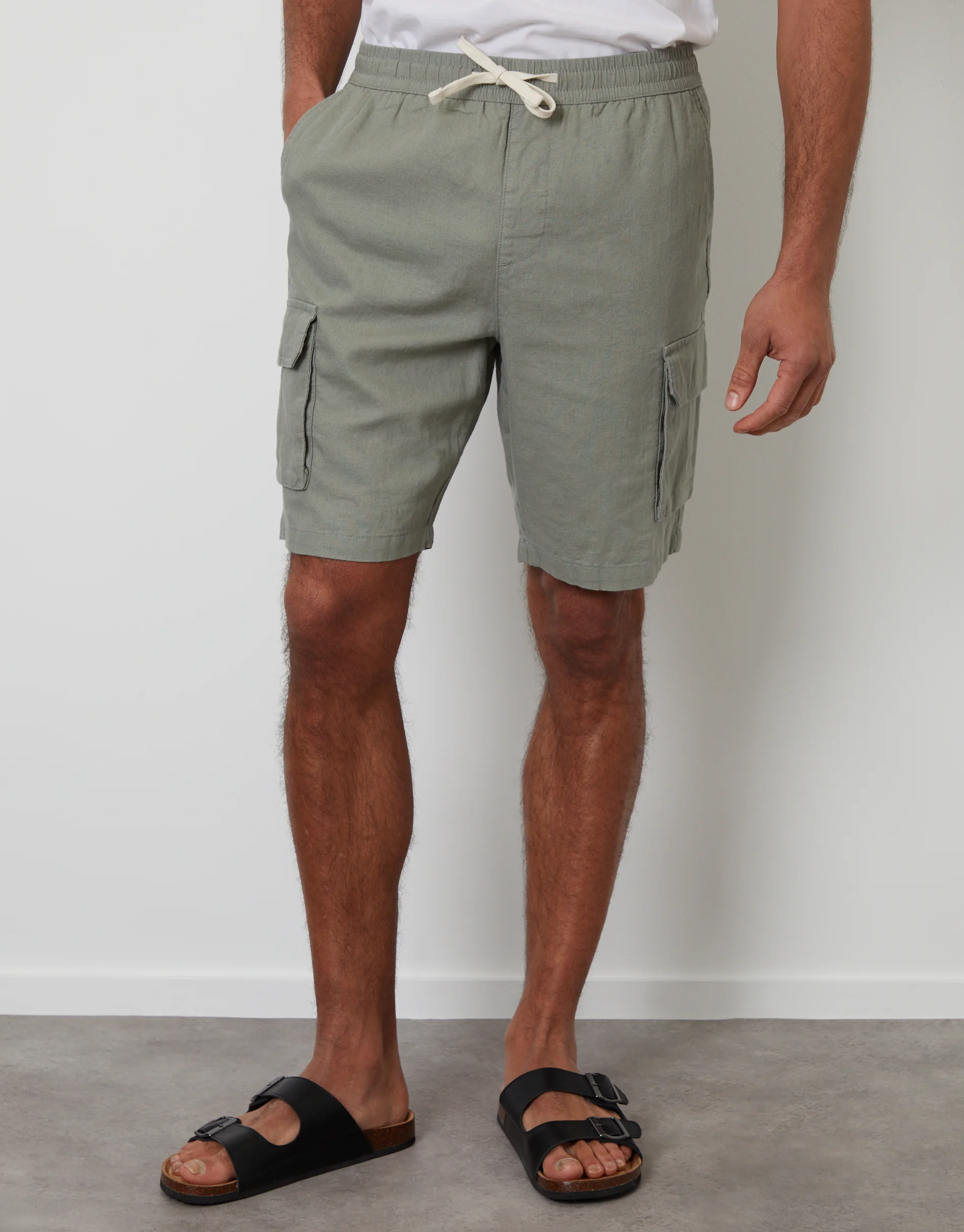Linen Blend Cargo Shorts in Sage Green - Image 2