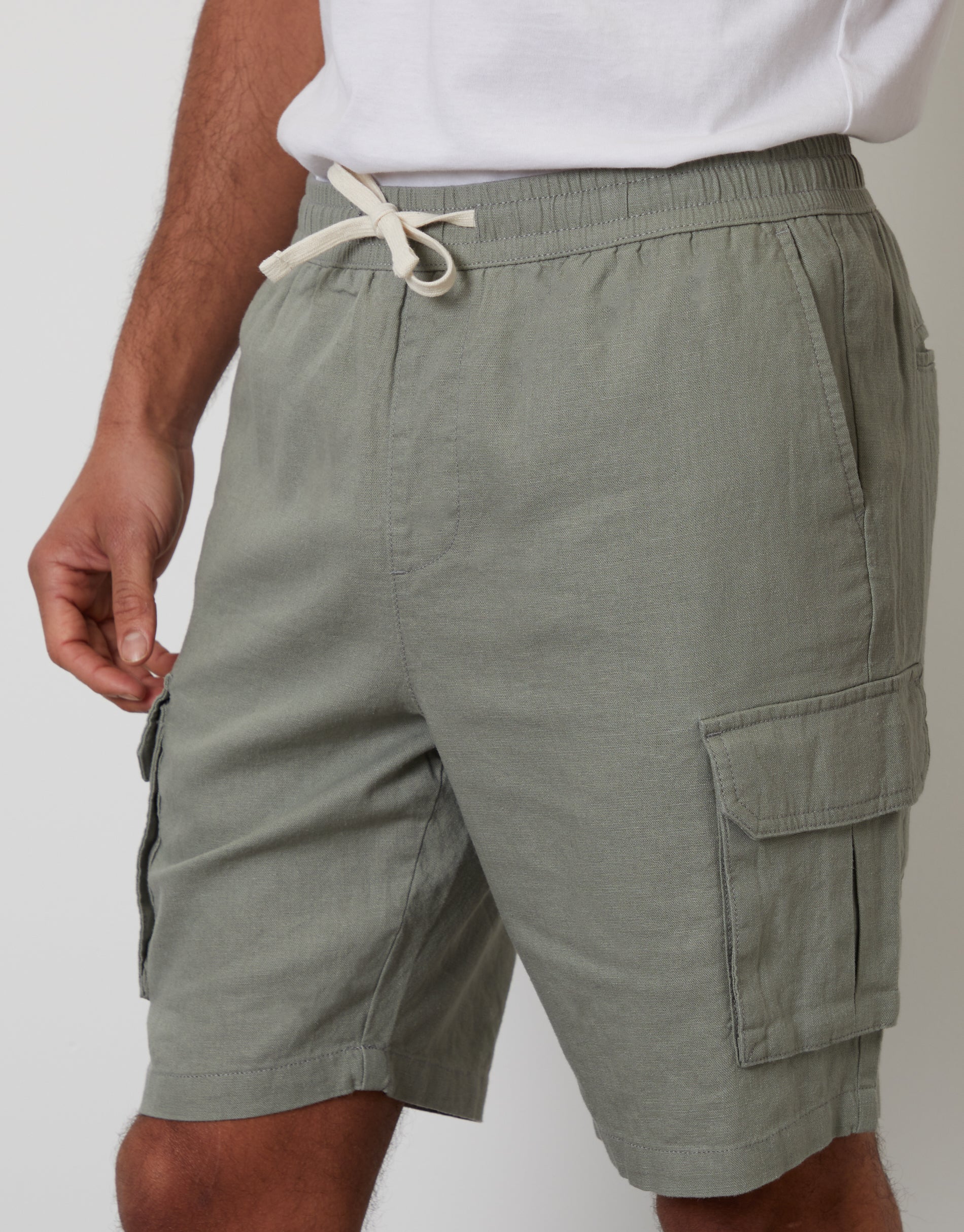 Linen Blend Cargo Shorts in Sage Green - Image 4