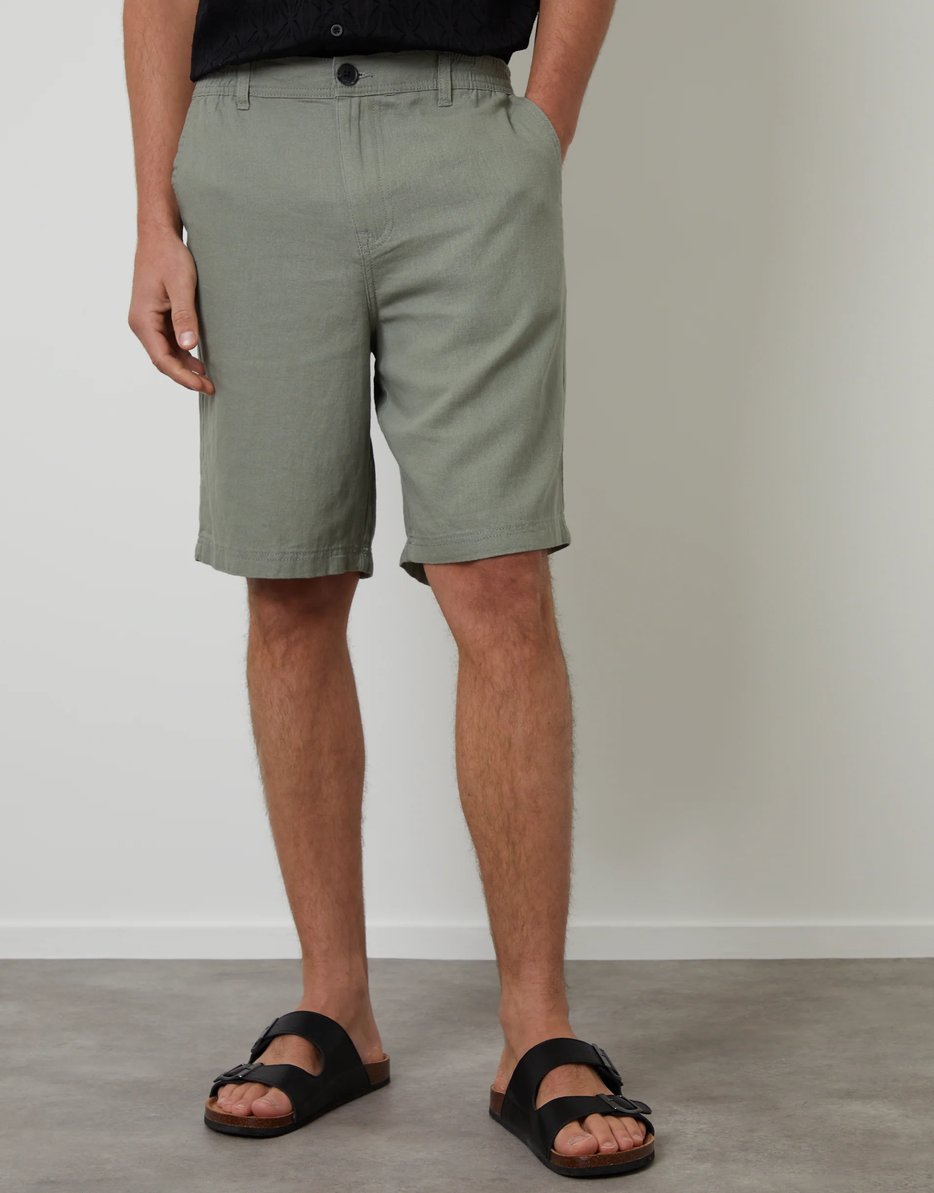 Linen Blend Shorts in Sage Green - Image 2