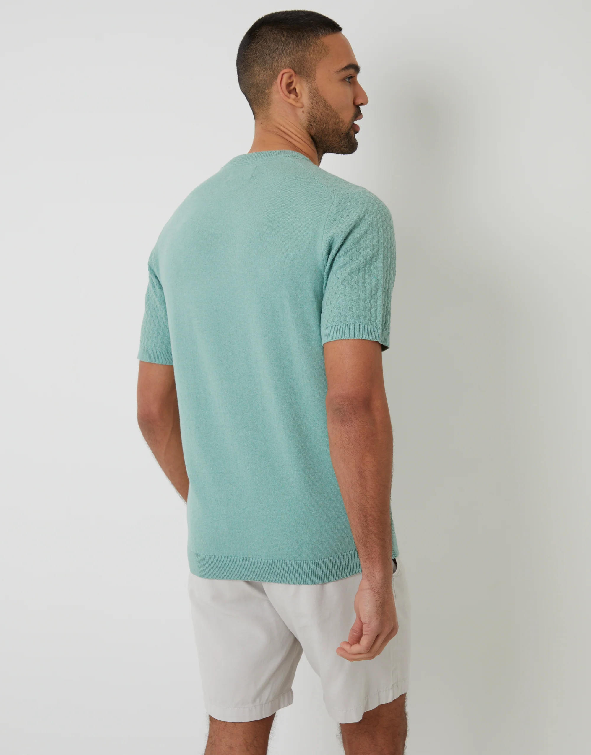 Textured Front Knitted T-Shirt in Sage Green - Image 2