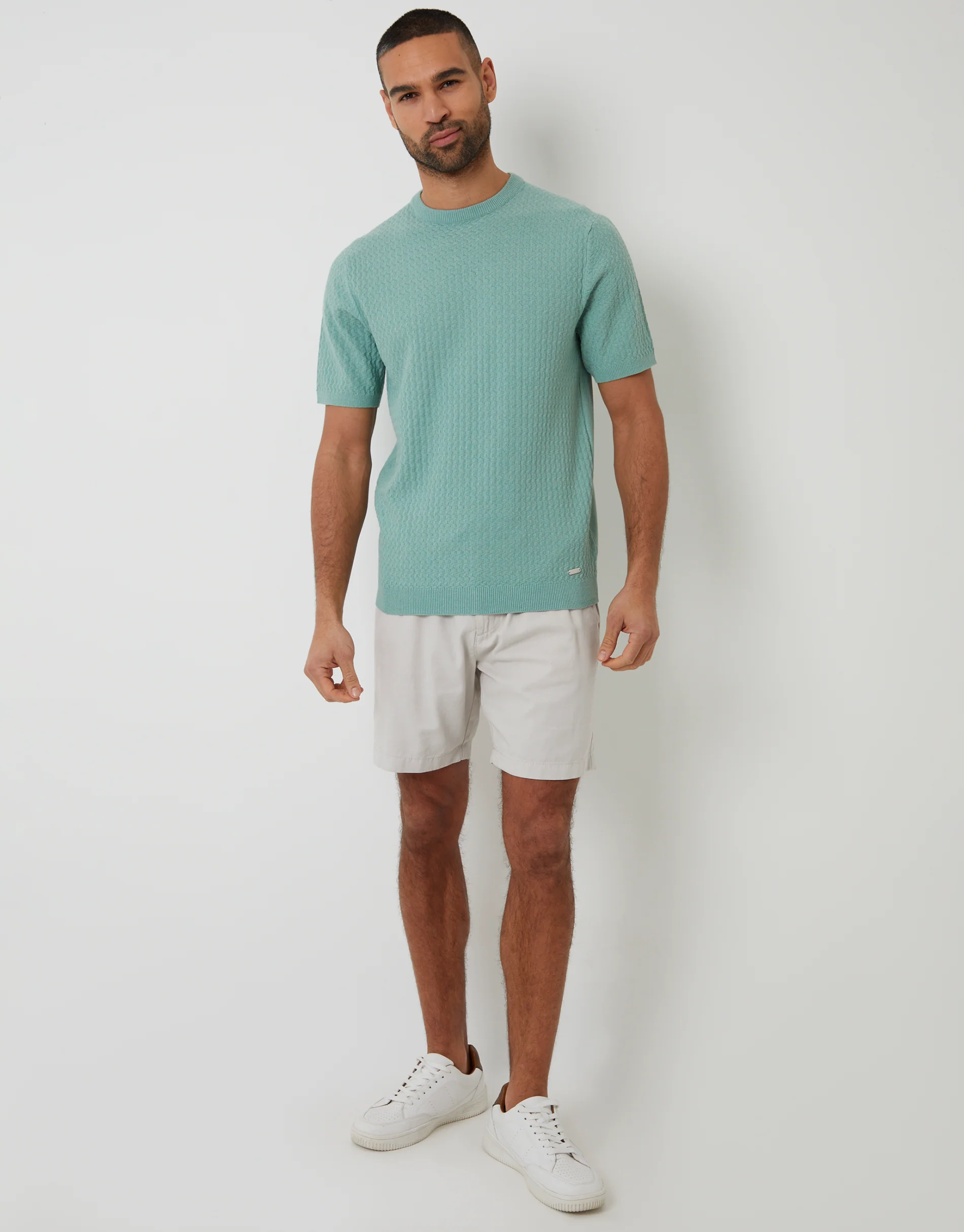 Textured Front Knitted T-Shirt in Sage Green - Image 3