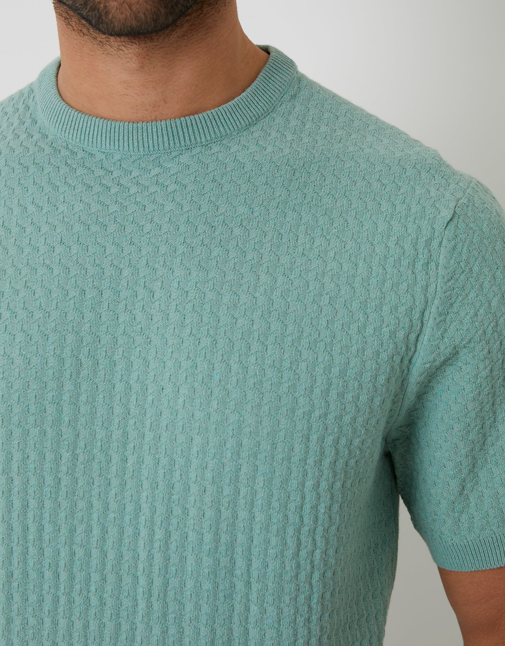 Textured Front Knitted T-Shirt in Sage Green - Image 4