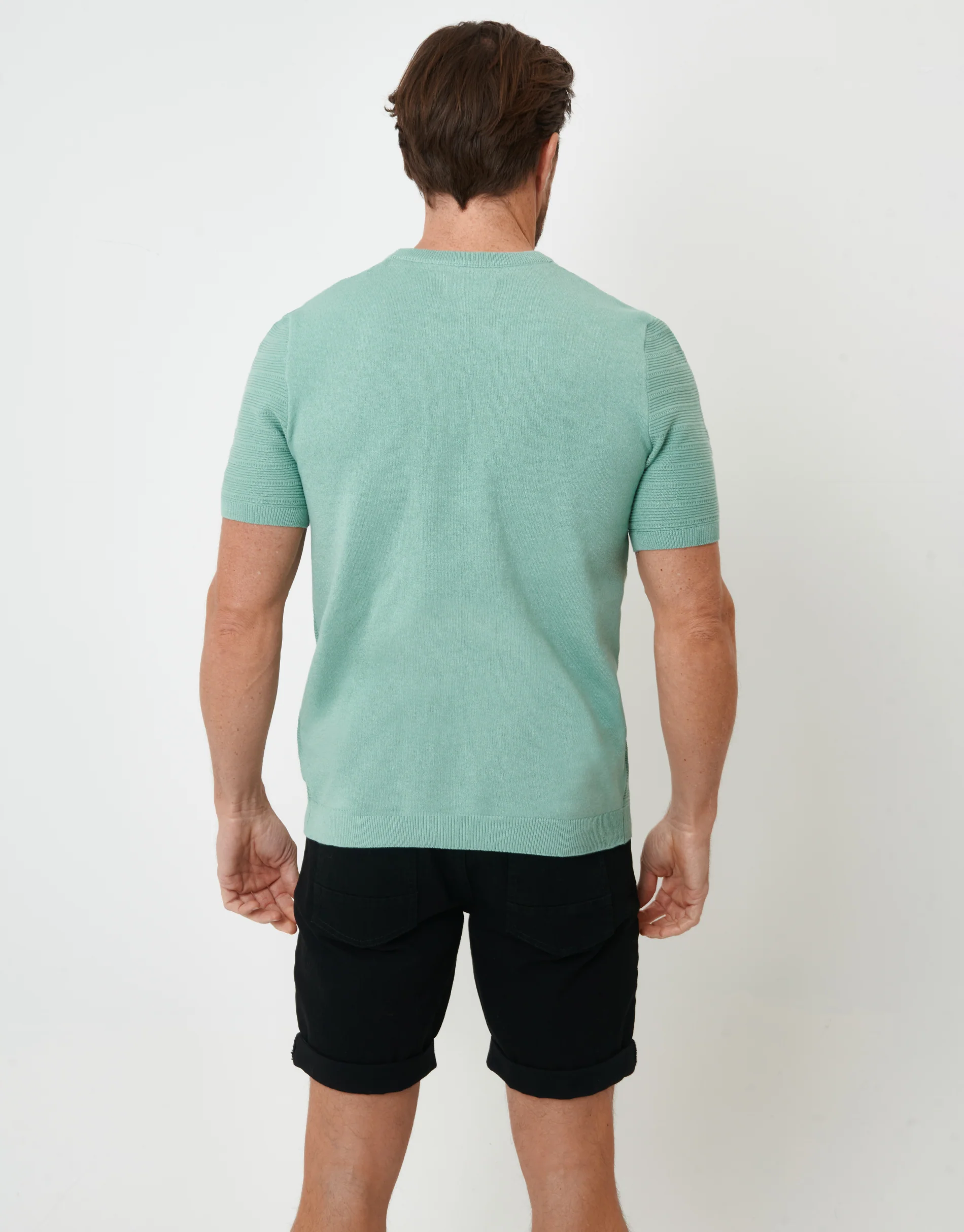 Textured Knitted T-Shirt in Sage Green - Image 2
