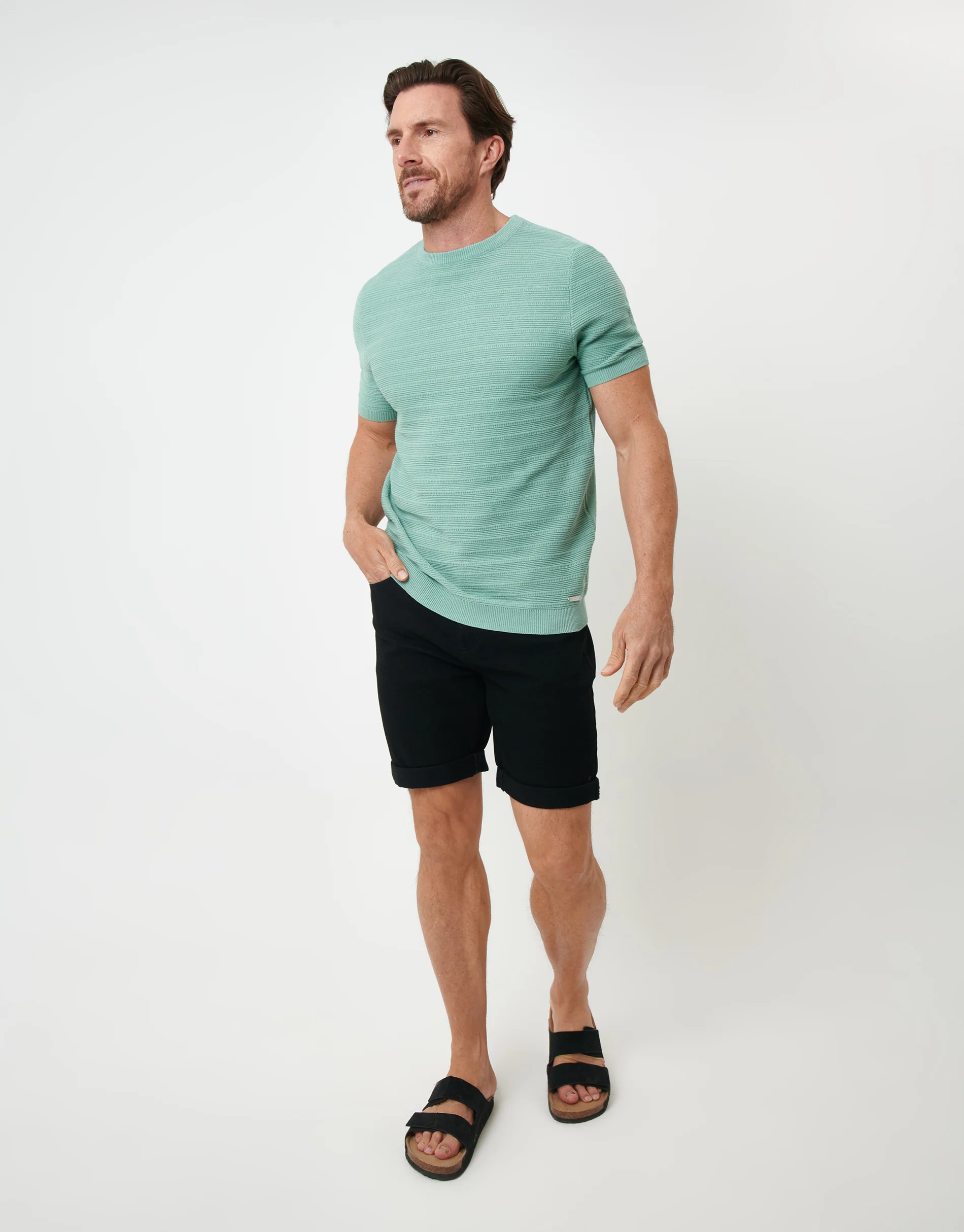 Textured Knitted T-Shirt in Sage Green - Image 3