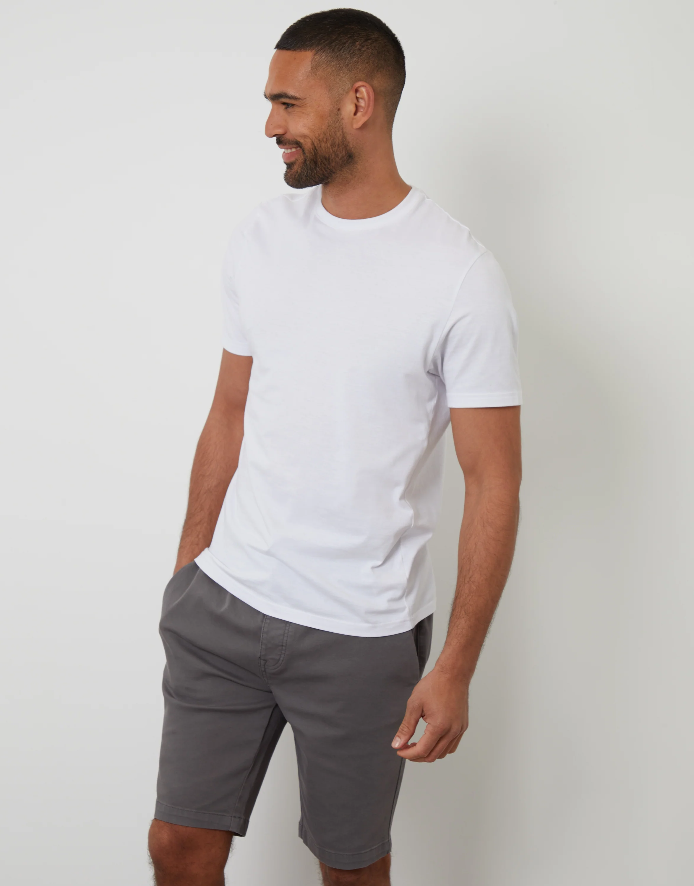 Regular Fit Elasticated Waist Stretch Chino Shorts in Slate Grey