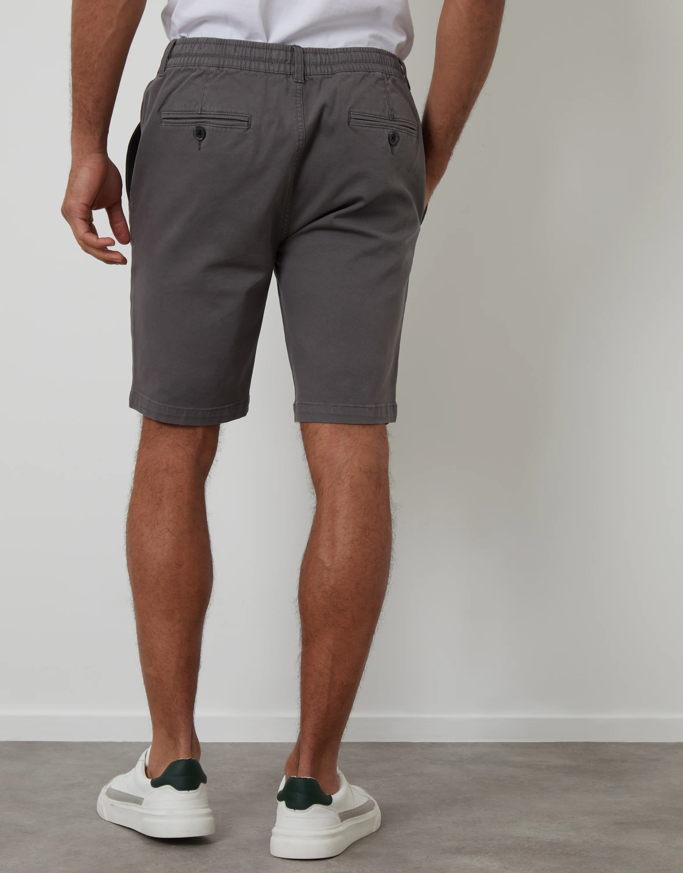 Regular Fit Elasticated Waist Stretch Chino Shorts in Slate Grey - Image 3