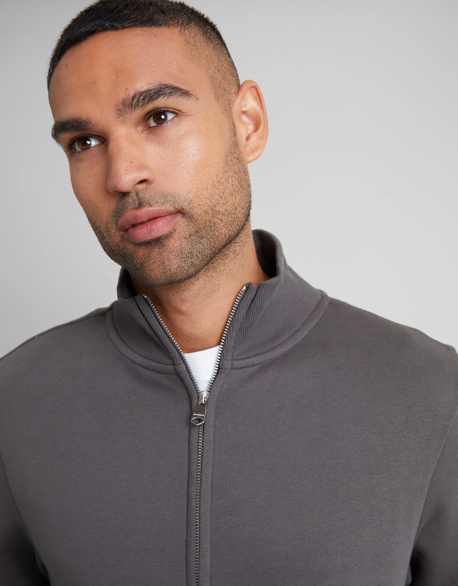 Funnel Neck Zip Through Sweatshirt in Slate Grey - Image 4