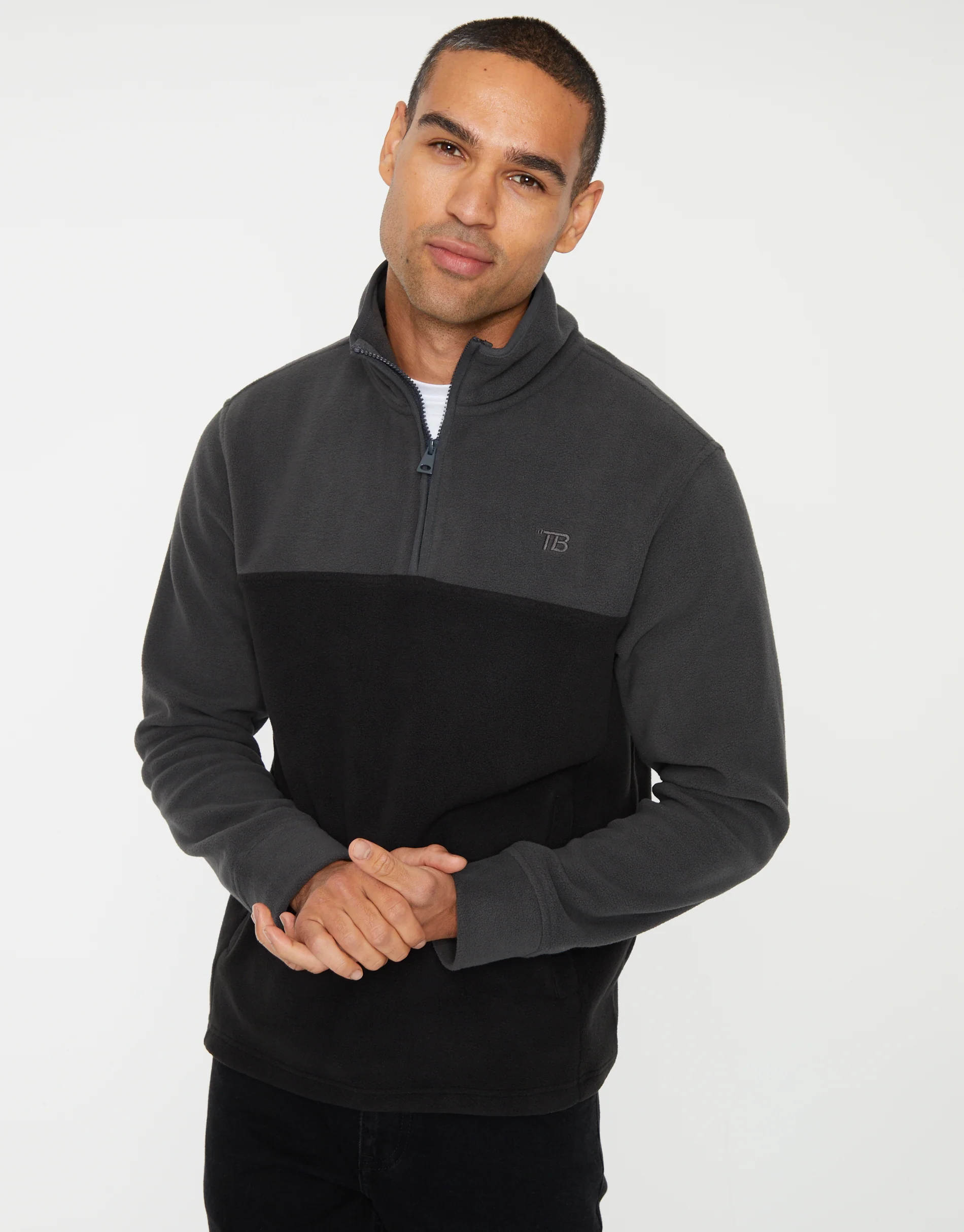 Colourblock Quarter Zip Fleece in Slate Grey