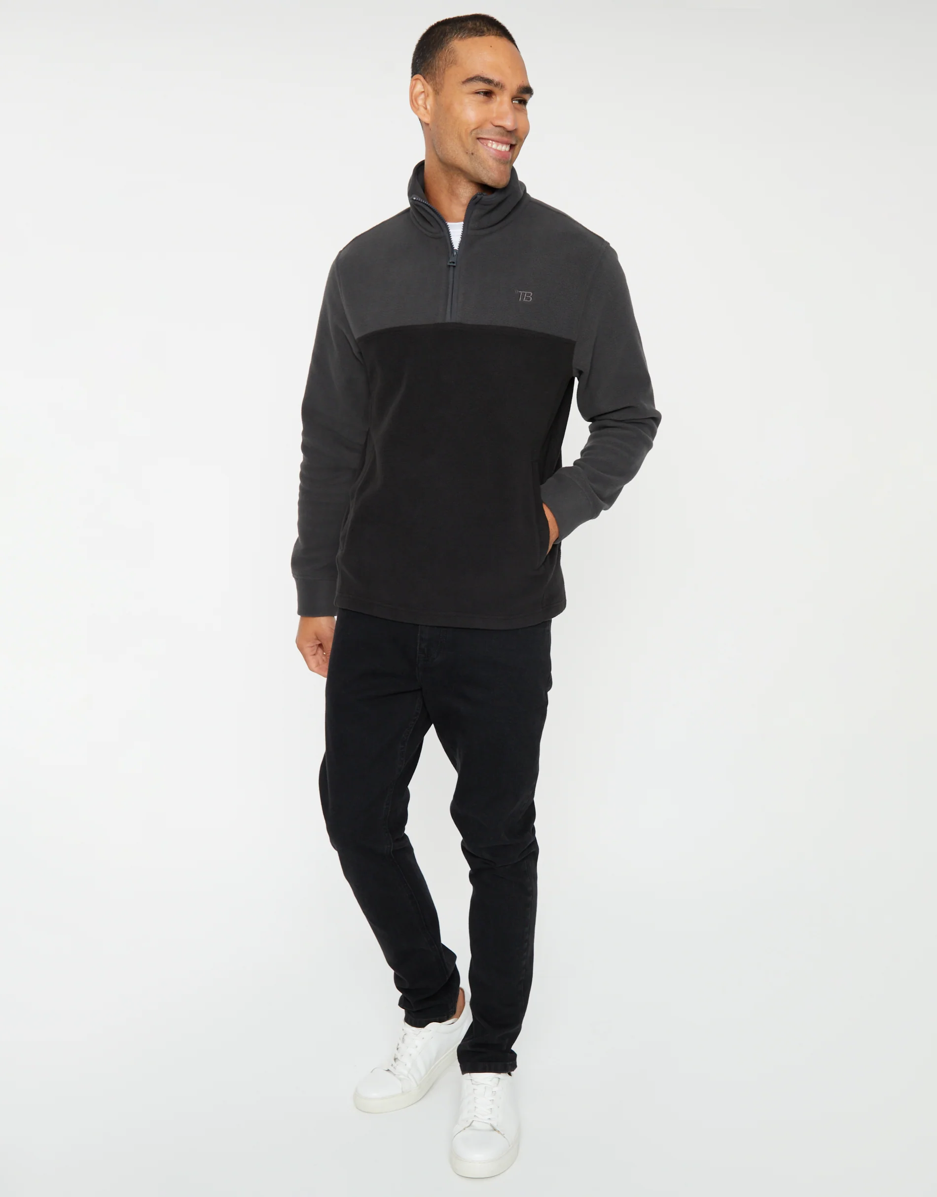 Colourblock Quarter Zip Fleece in Slate Grey - Image 3