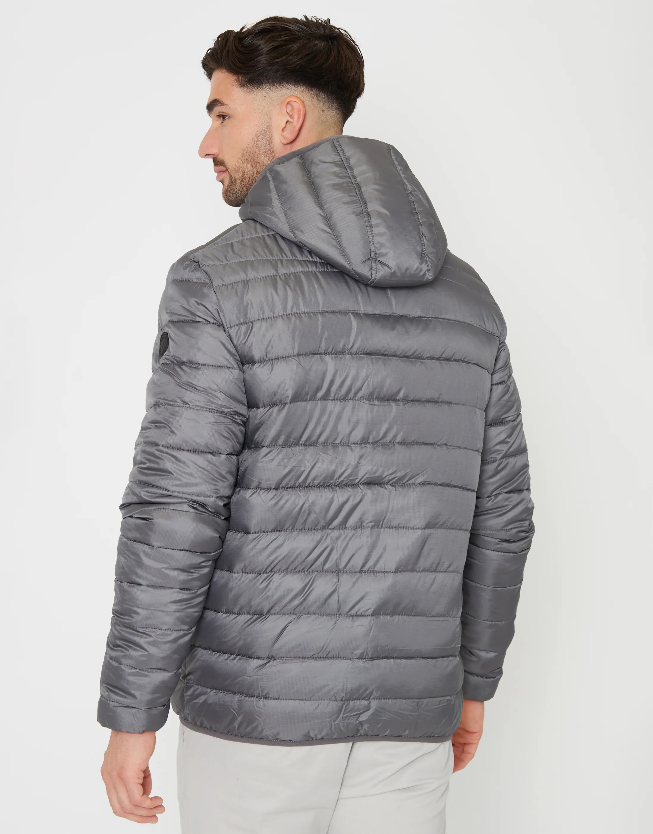 Matte Finish Padded Hooded Jacket in Slate Grey - Image 2