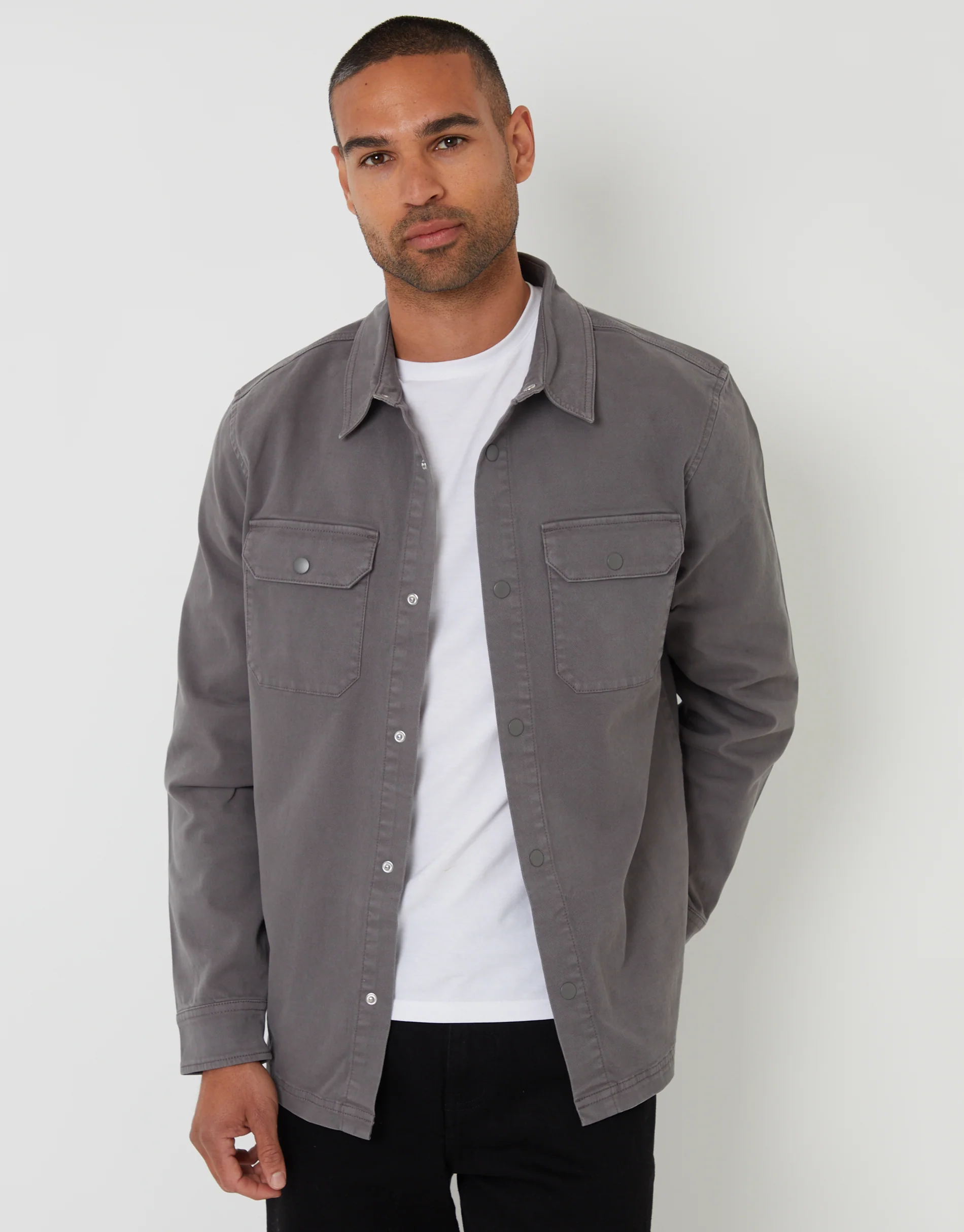 Snap Fastening Shacket in Slate Grey