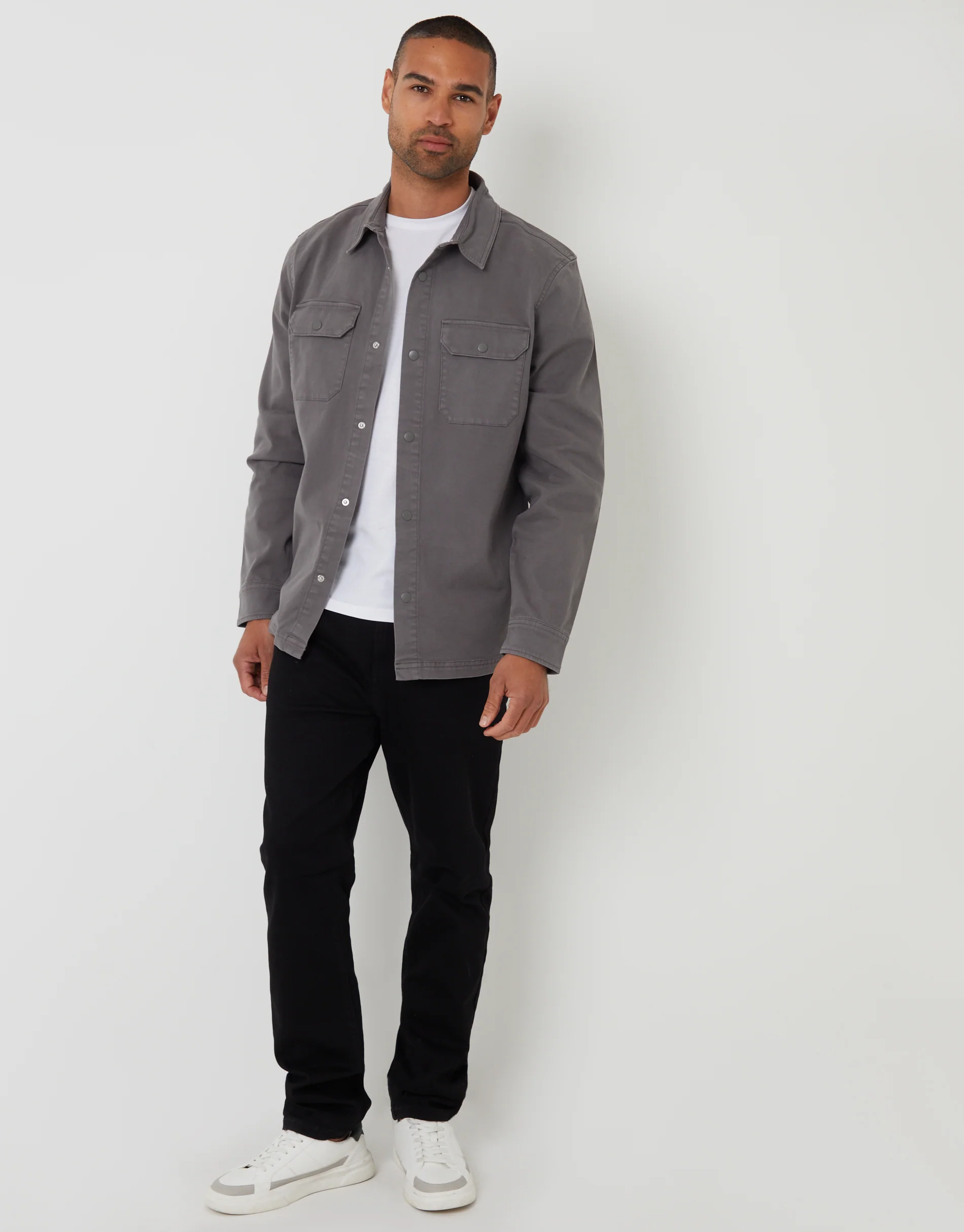 Snap Fastening Shacket in Slate Grey - Image 3