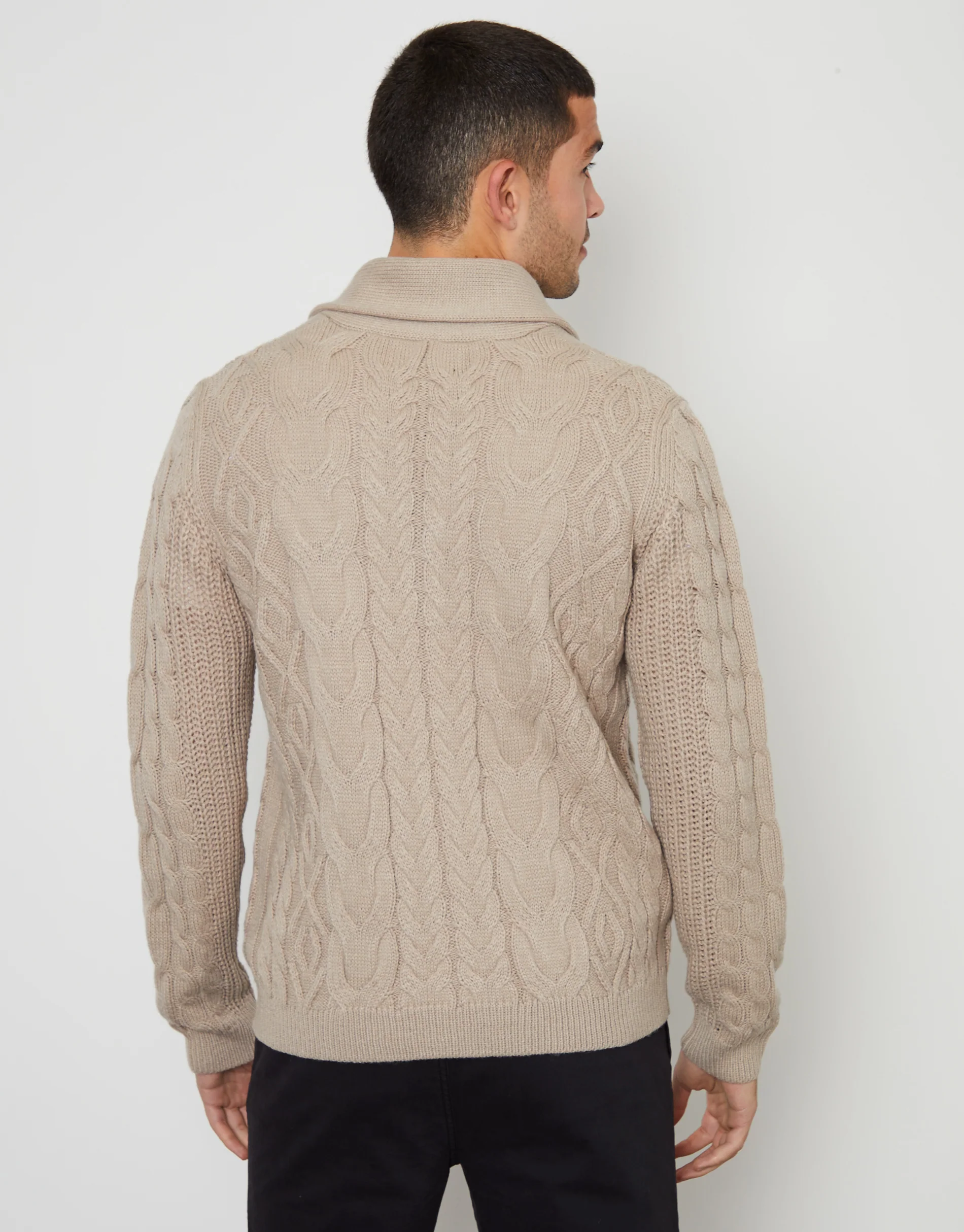 Cable Knit Shawl Cardigan in Stone - Image 2