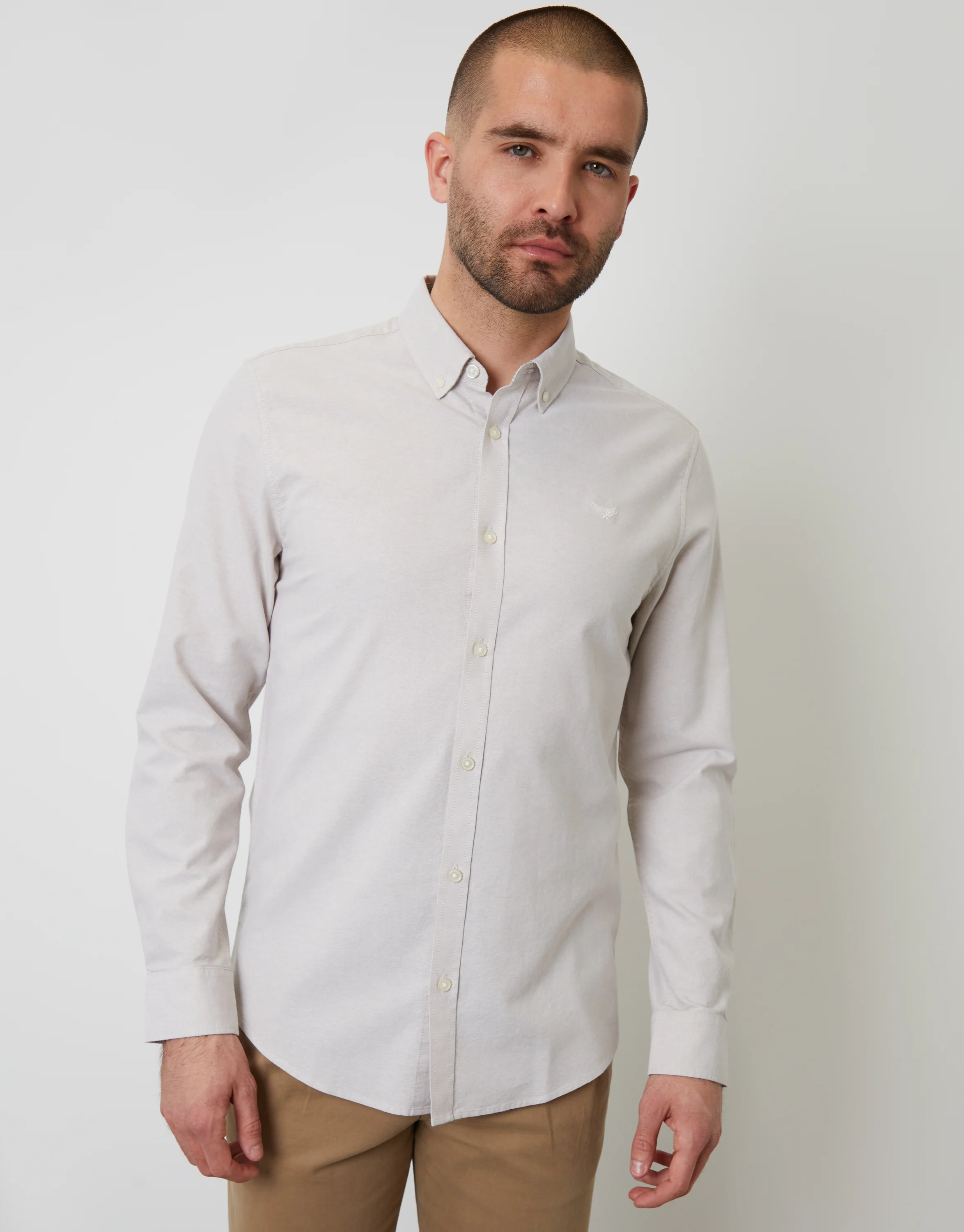 Cotton Long Sleeve Shirt in Stone