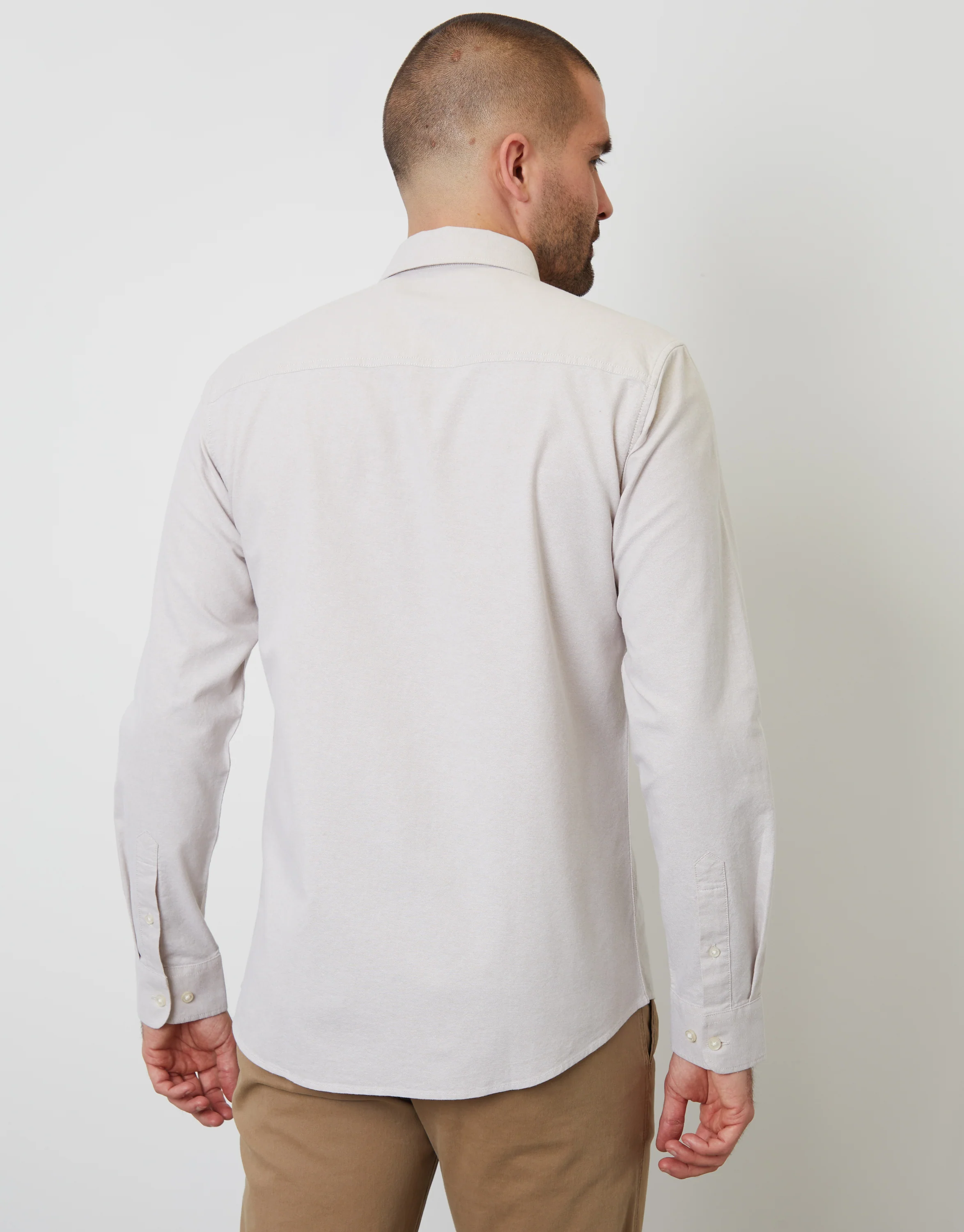 Cotton Long Sleeve Shirt in Stone - Image 2