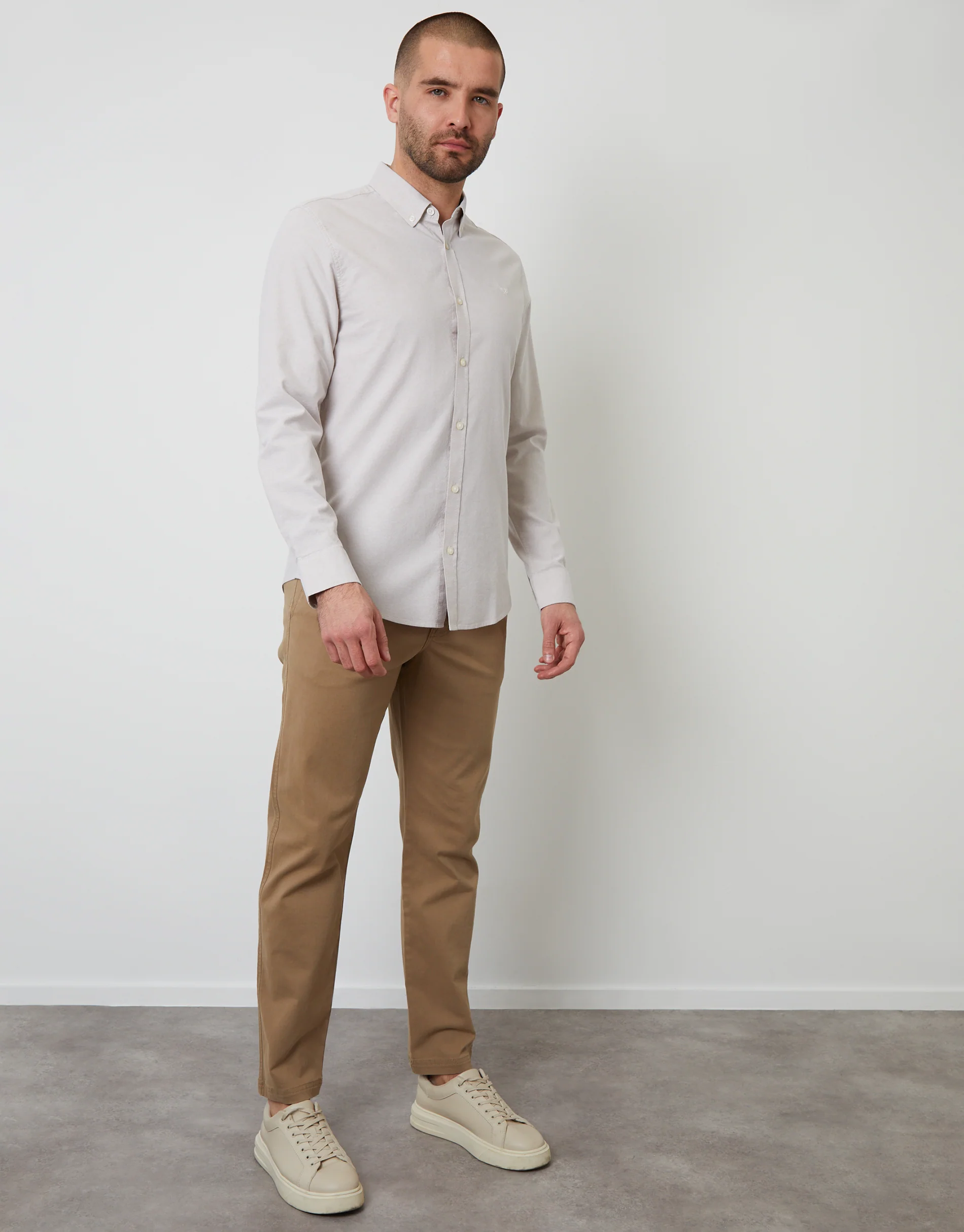 Cotton Long Sleeve Shirt in Stone - Image 3