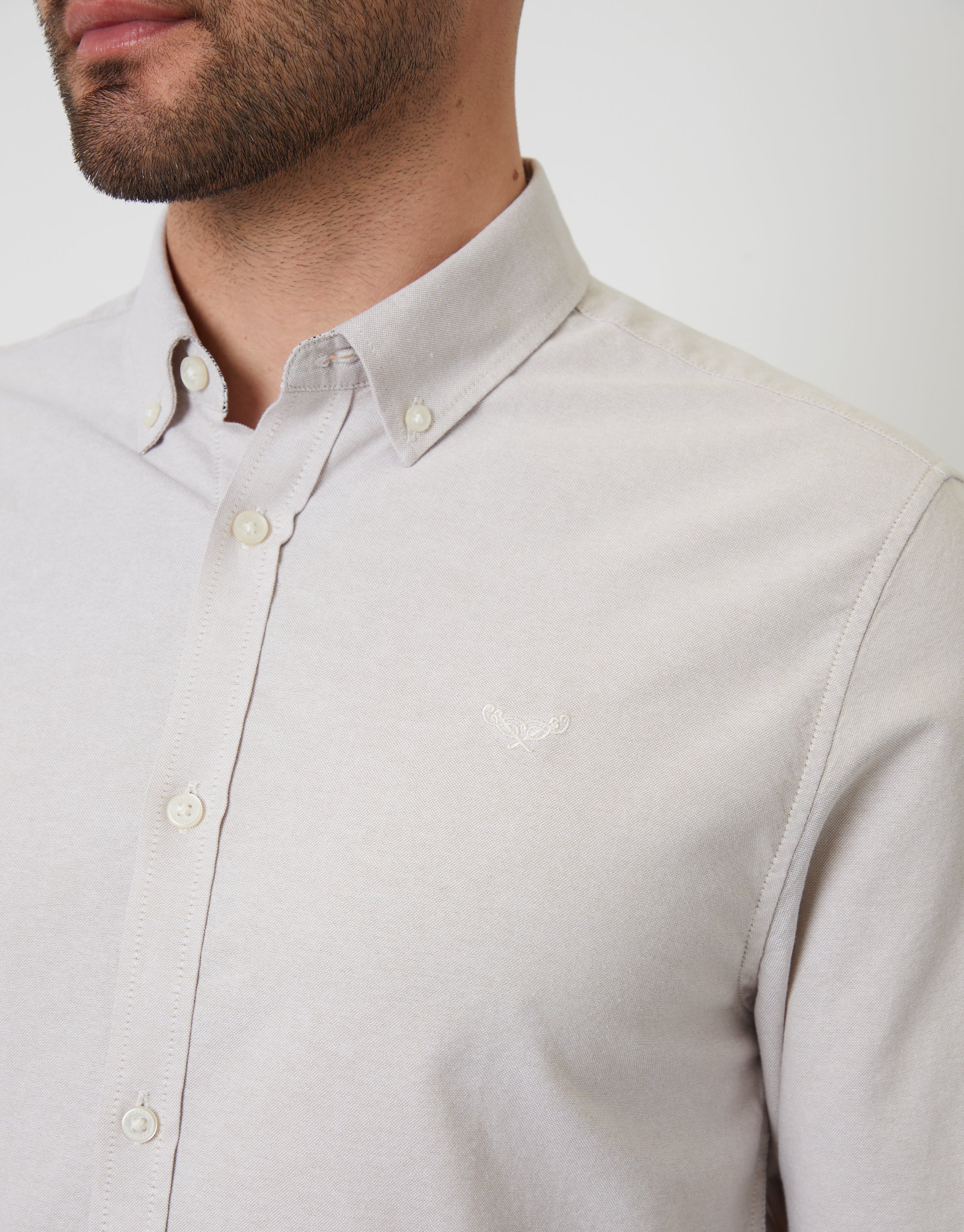 Cotton Long Sleeve Shirt in Stone - Image 4