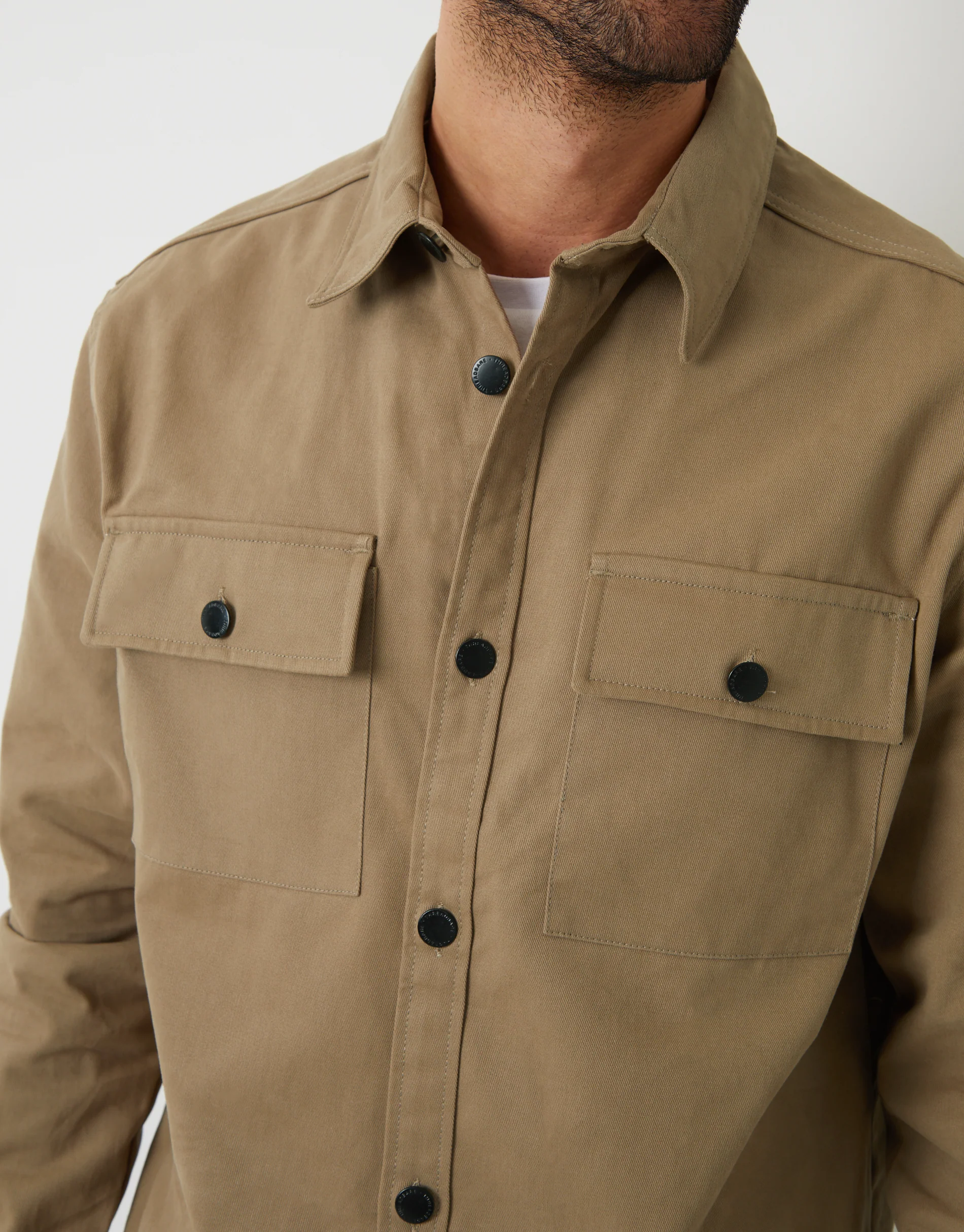 Relaxed Fit Cotton Twill Button Up Shacket in Stone - Image 4