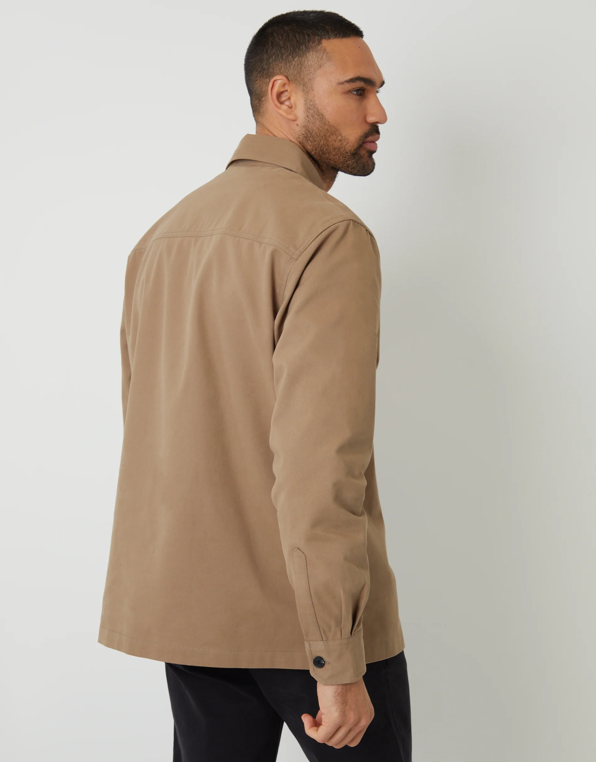 Relaxed Fit Cotton Twill Shacket in Stone - Image 2