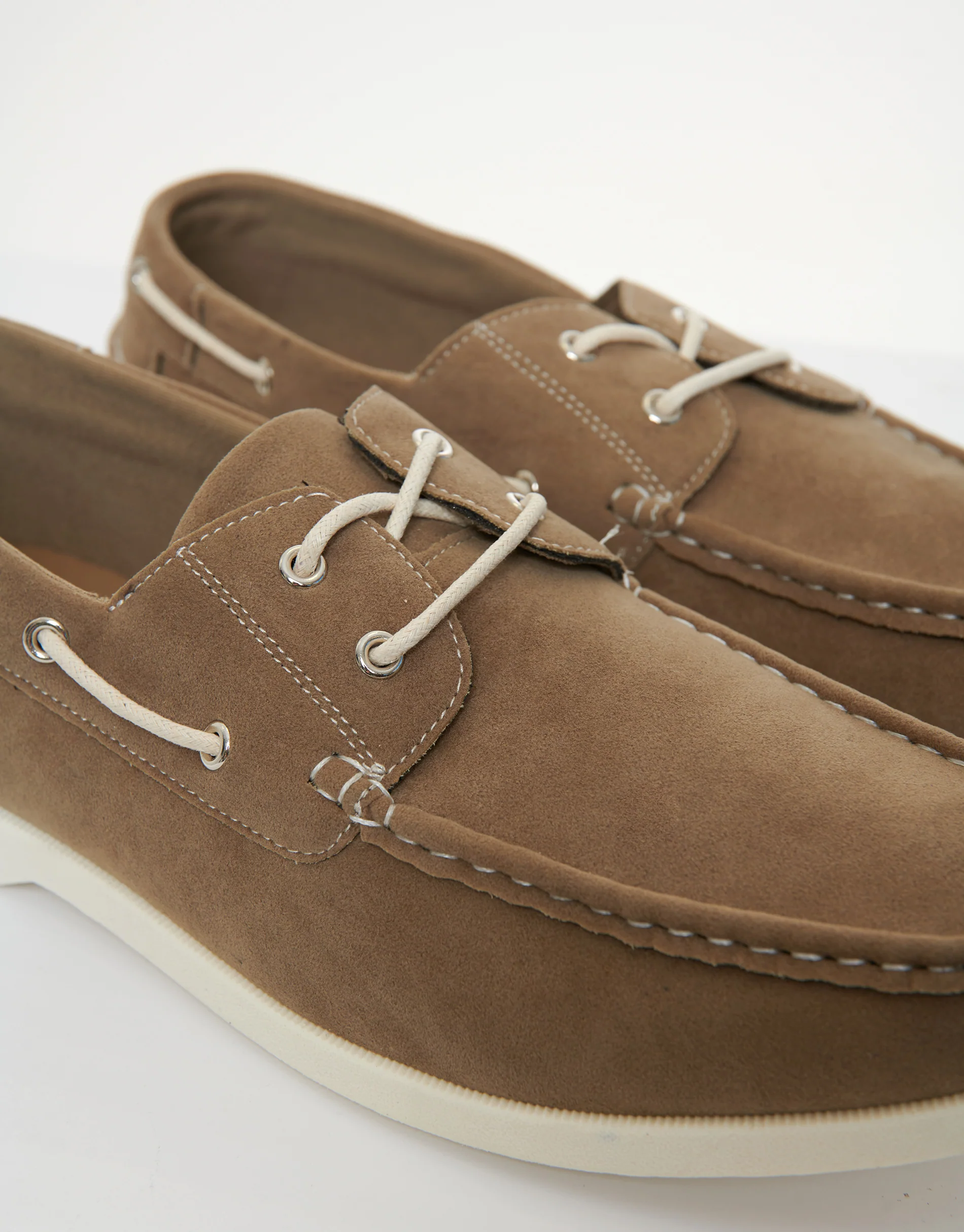 Faux Suede Boat Shoes in Stone - Image 3