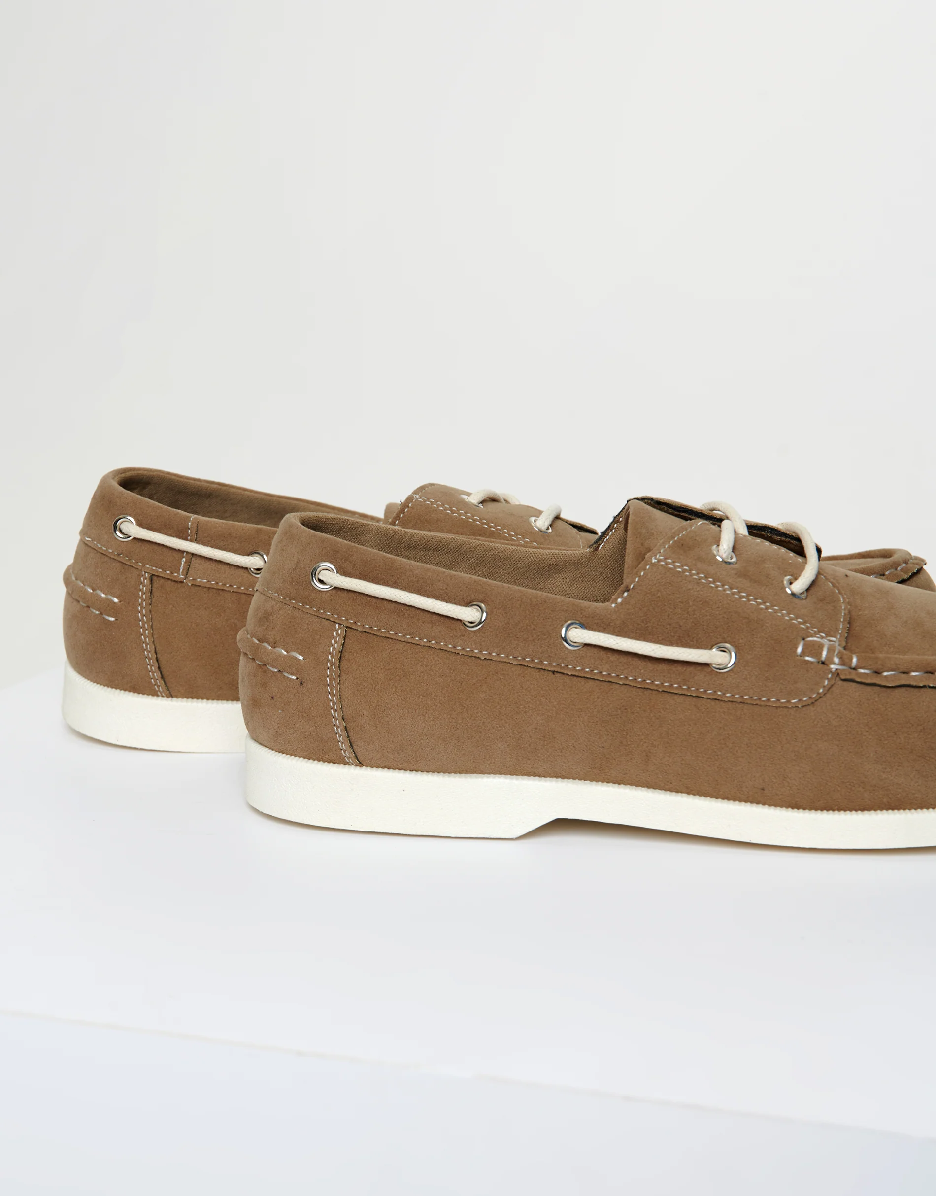 Faux Suede Boat Shoes in Stone - Image 4