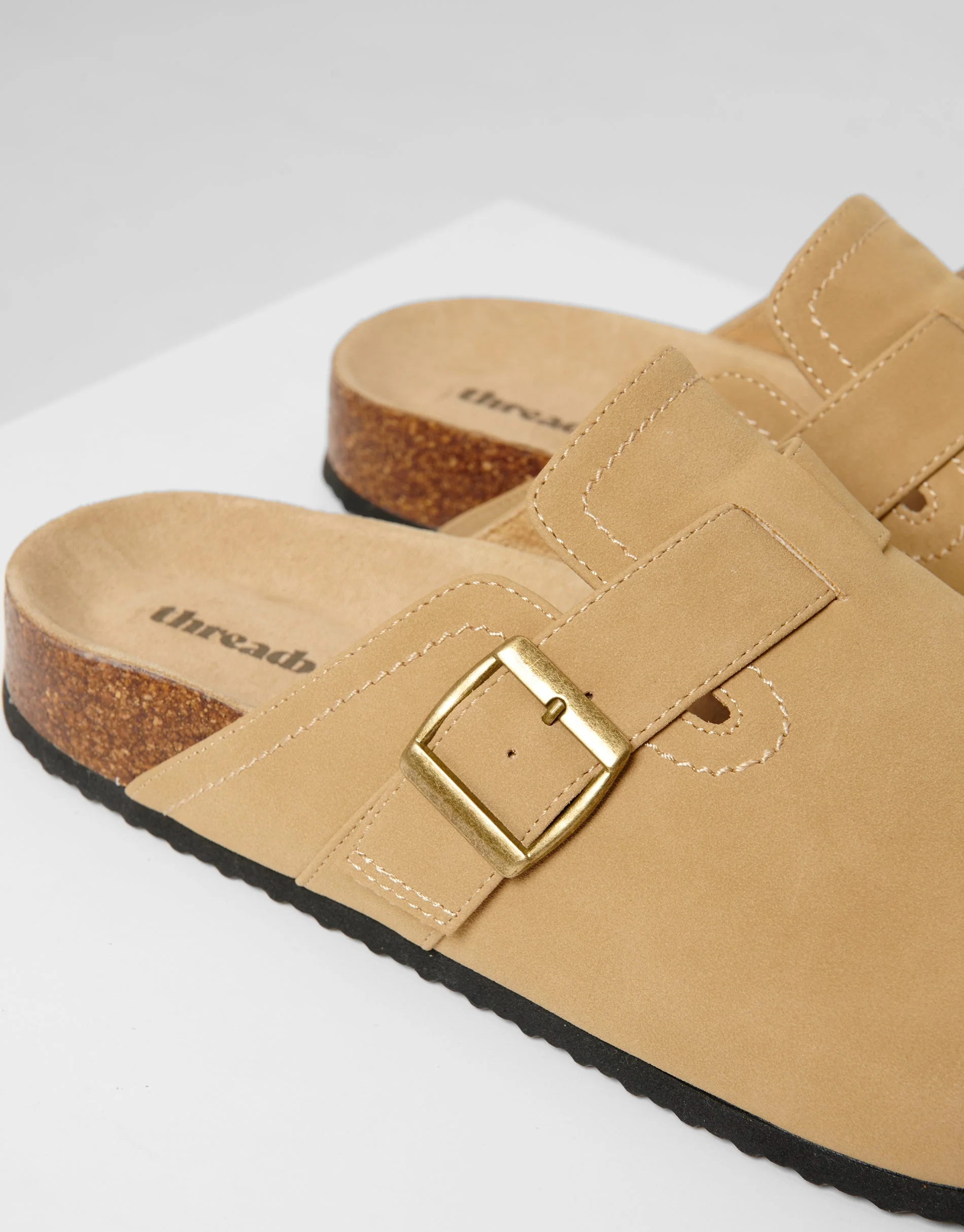Faux Suede Mule Sandals in Stone - Image 3