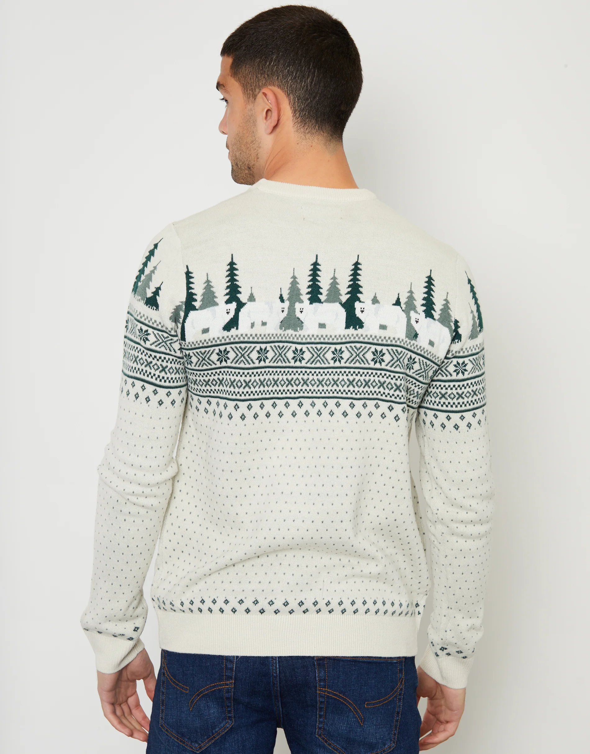 Geo Fairisle Crew Neck Christmas Jumper in Stone - Image 2