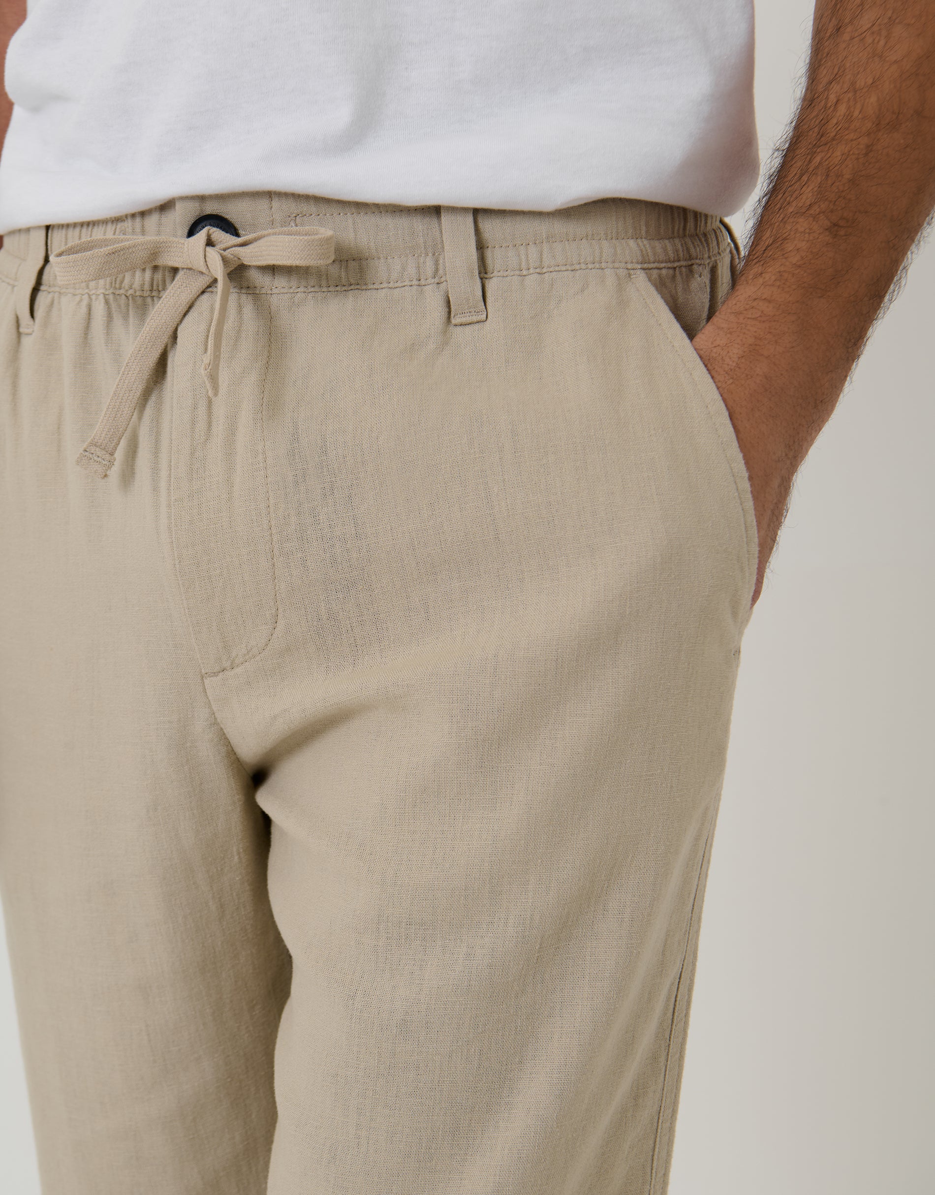 Linen Blend Trousers in Stone - Image 4