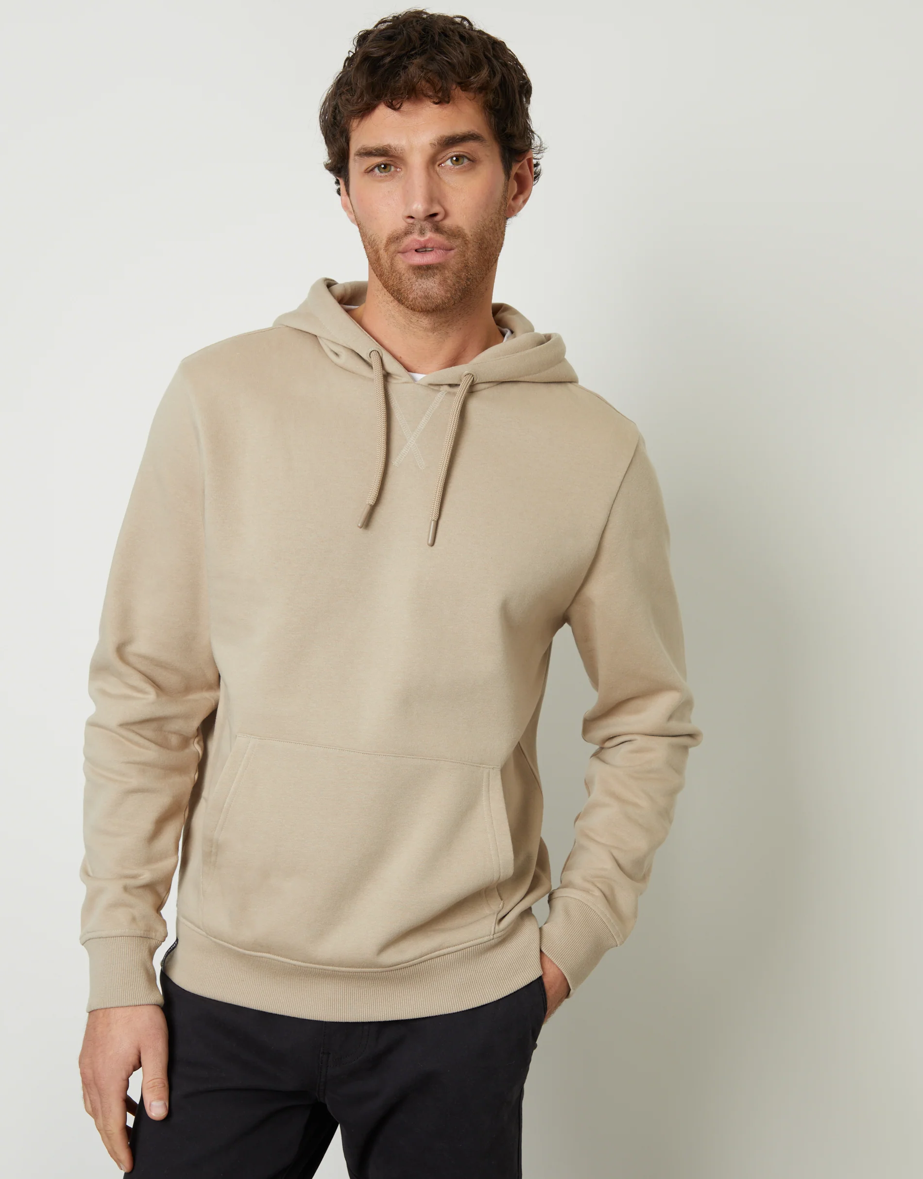 Mock T-Shirt Overhead Hoodie in Stone