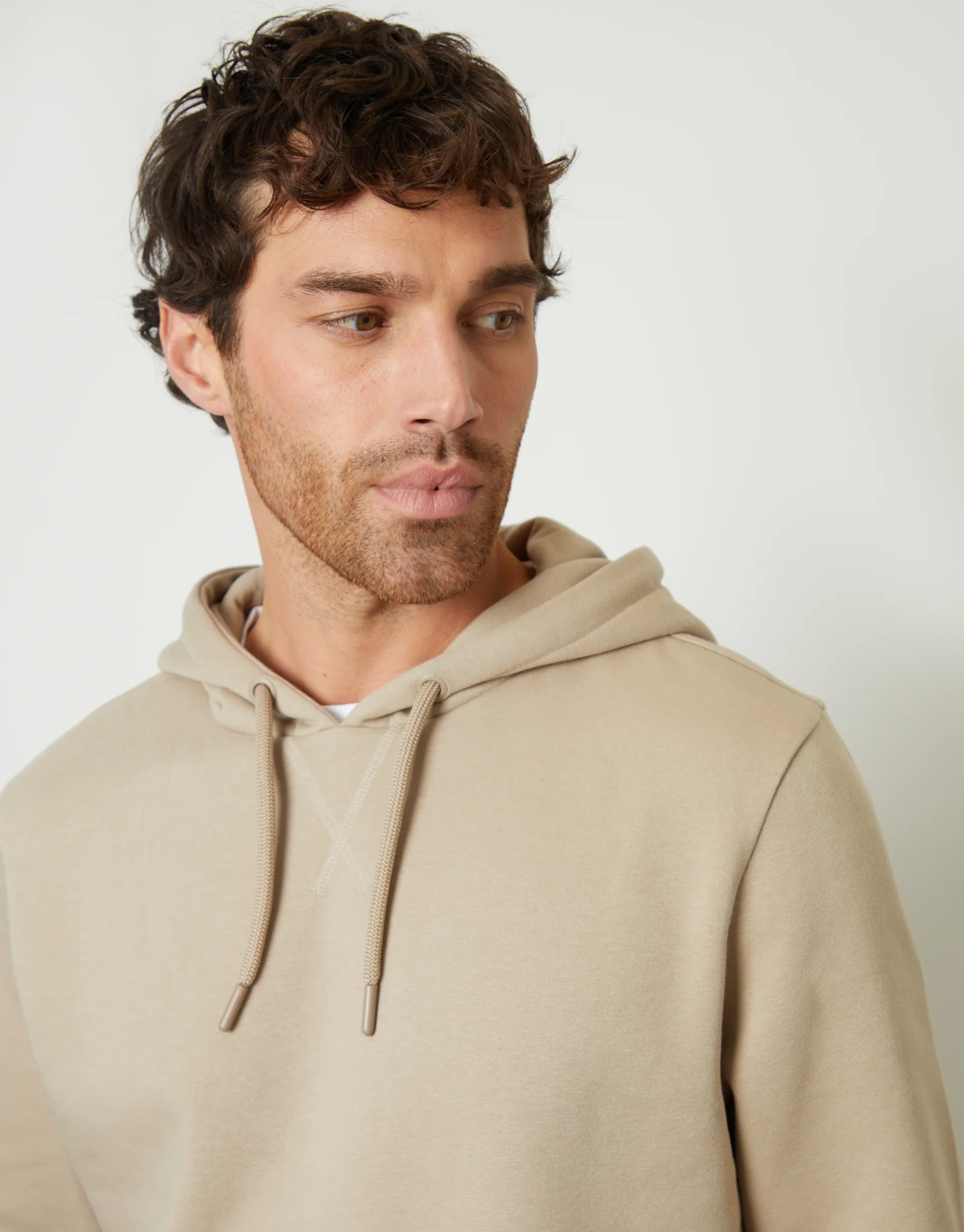 Mock T-Shirt Overhead Hoodie in Stone - Image 4