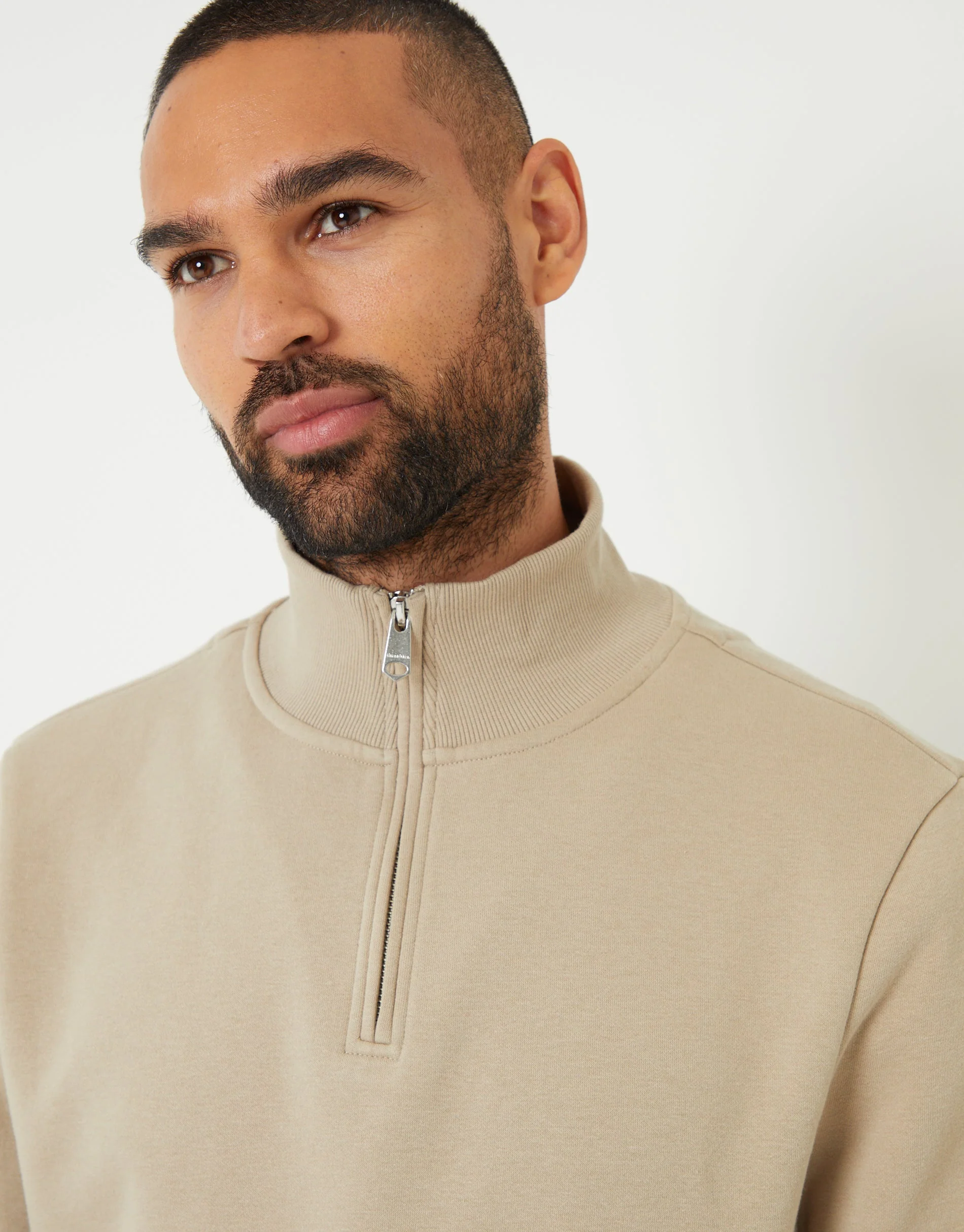 Mock T-Shirt Quarter Zip Sweatshirt in Stone - Image 4