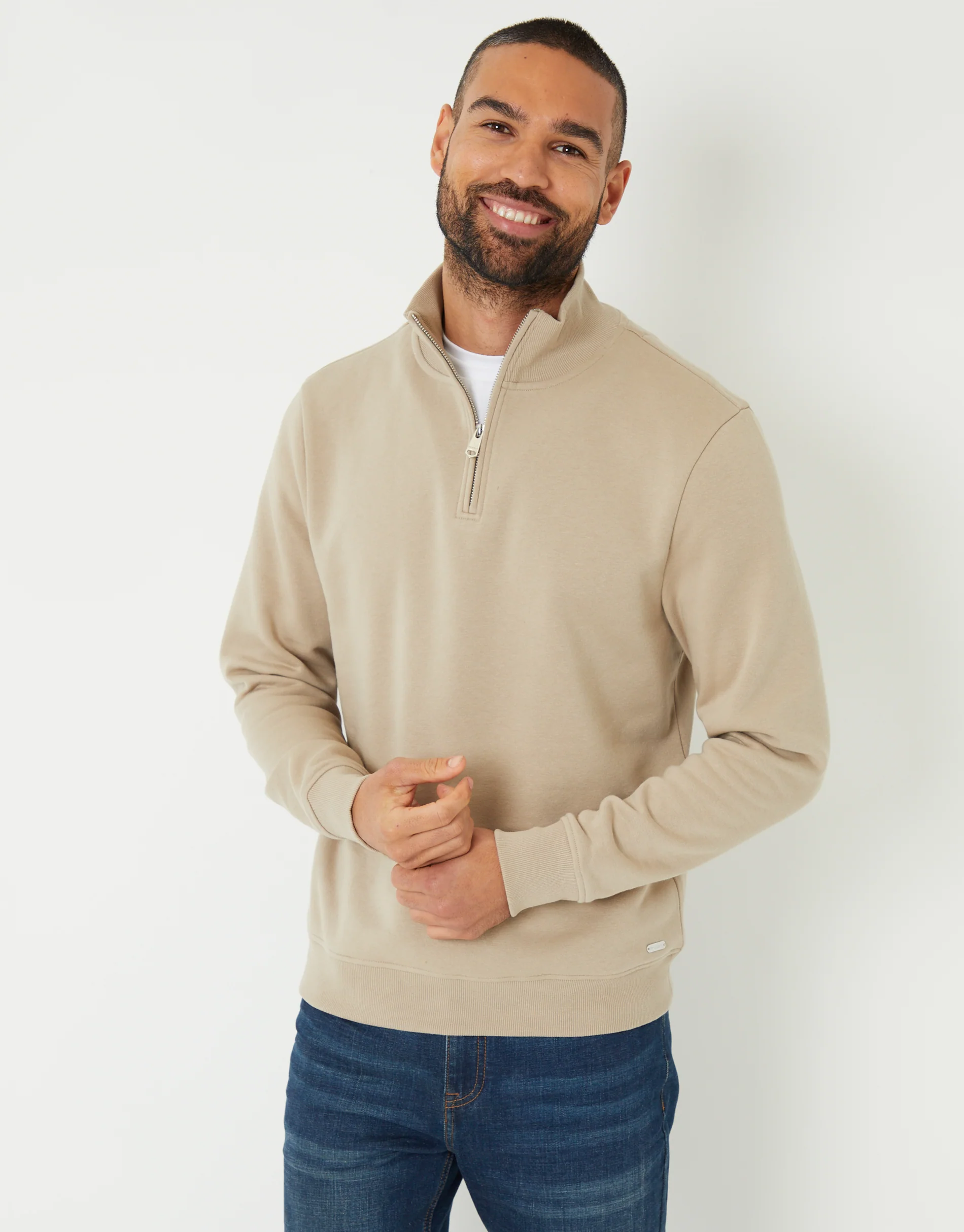 Mock T-Shirt Quarter Zip Sweatshirt in Stone - Image 5