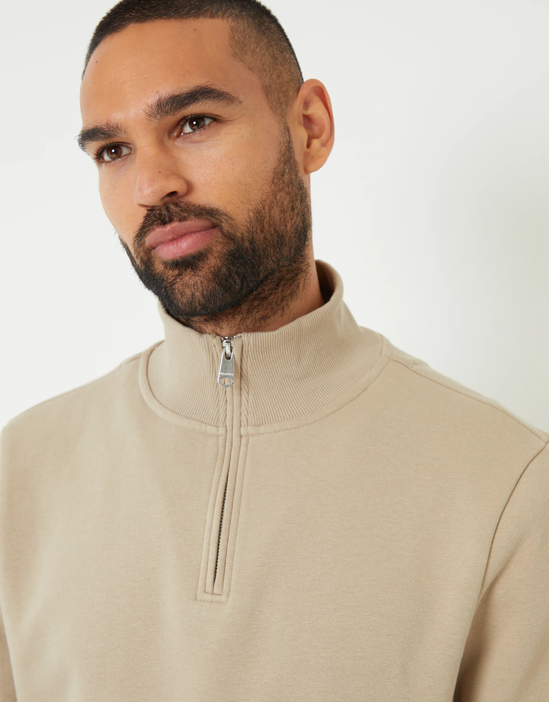 Mock T-Shirt Quarter Zip Sweatshirt in Stone - Image 8