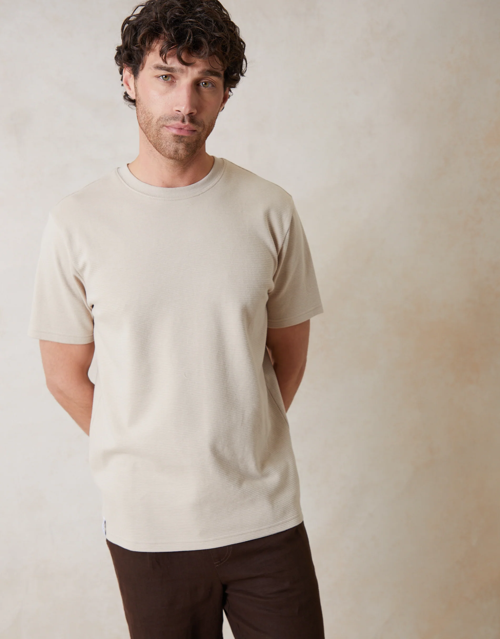 Ottoman Textured T-Shirt in Stone