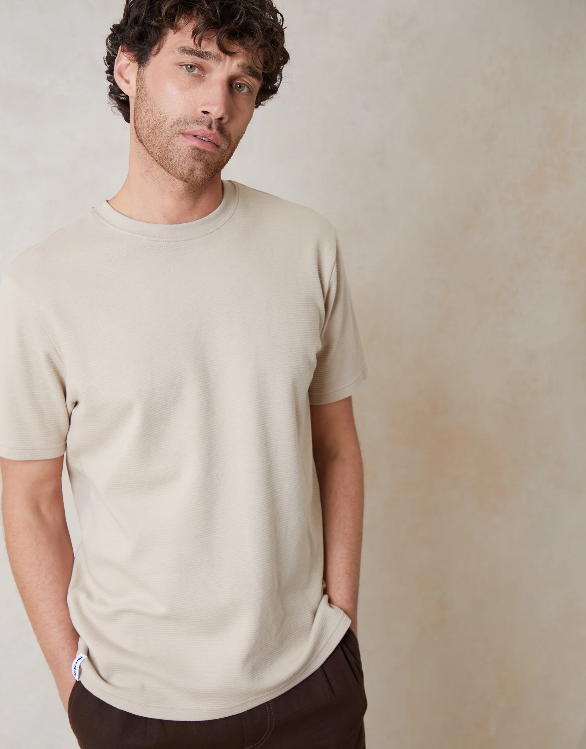 Ottoman Textured T-Shirt in Stone - Image 3