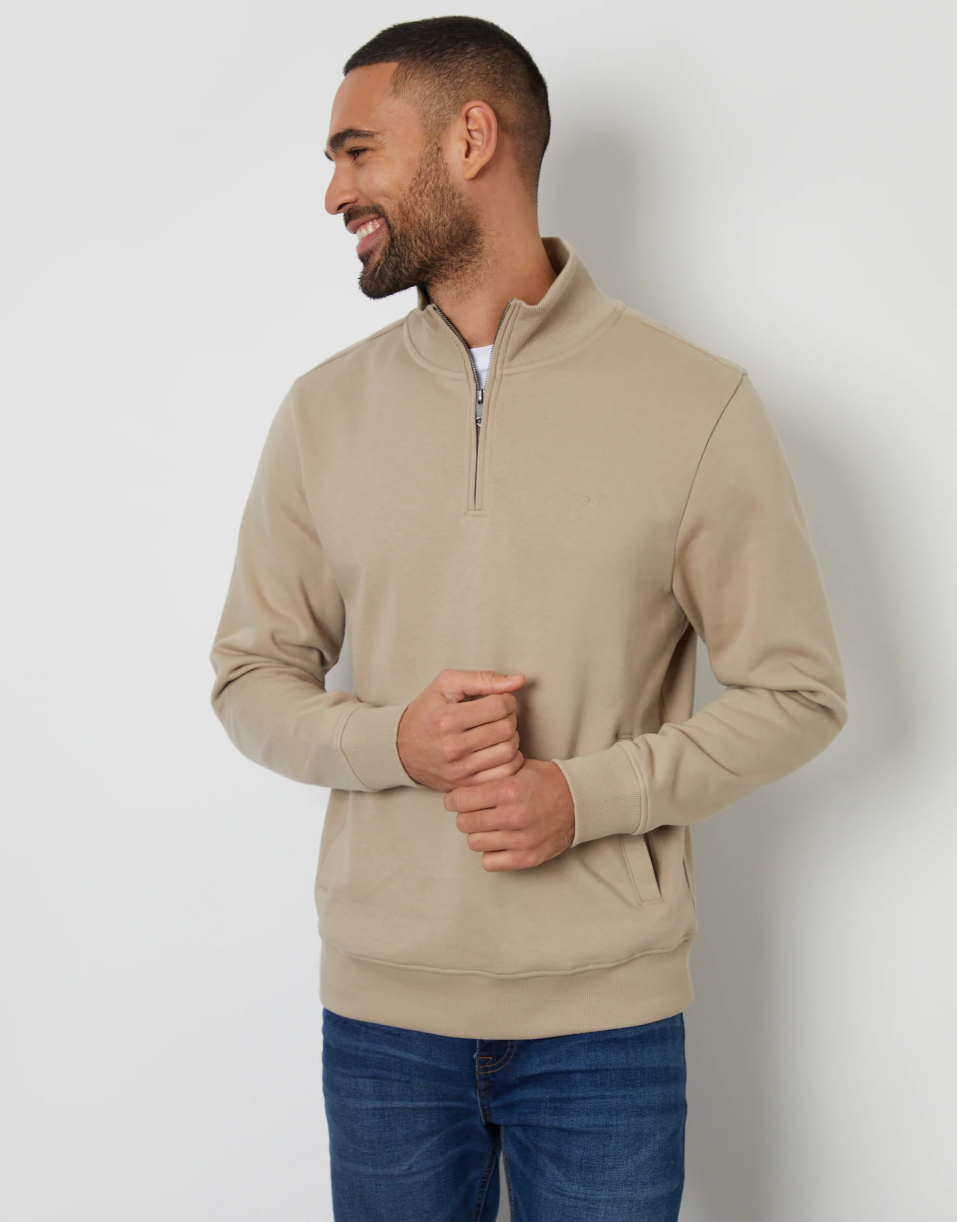 Quarter Zip Sweatshirt in Stone