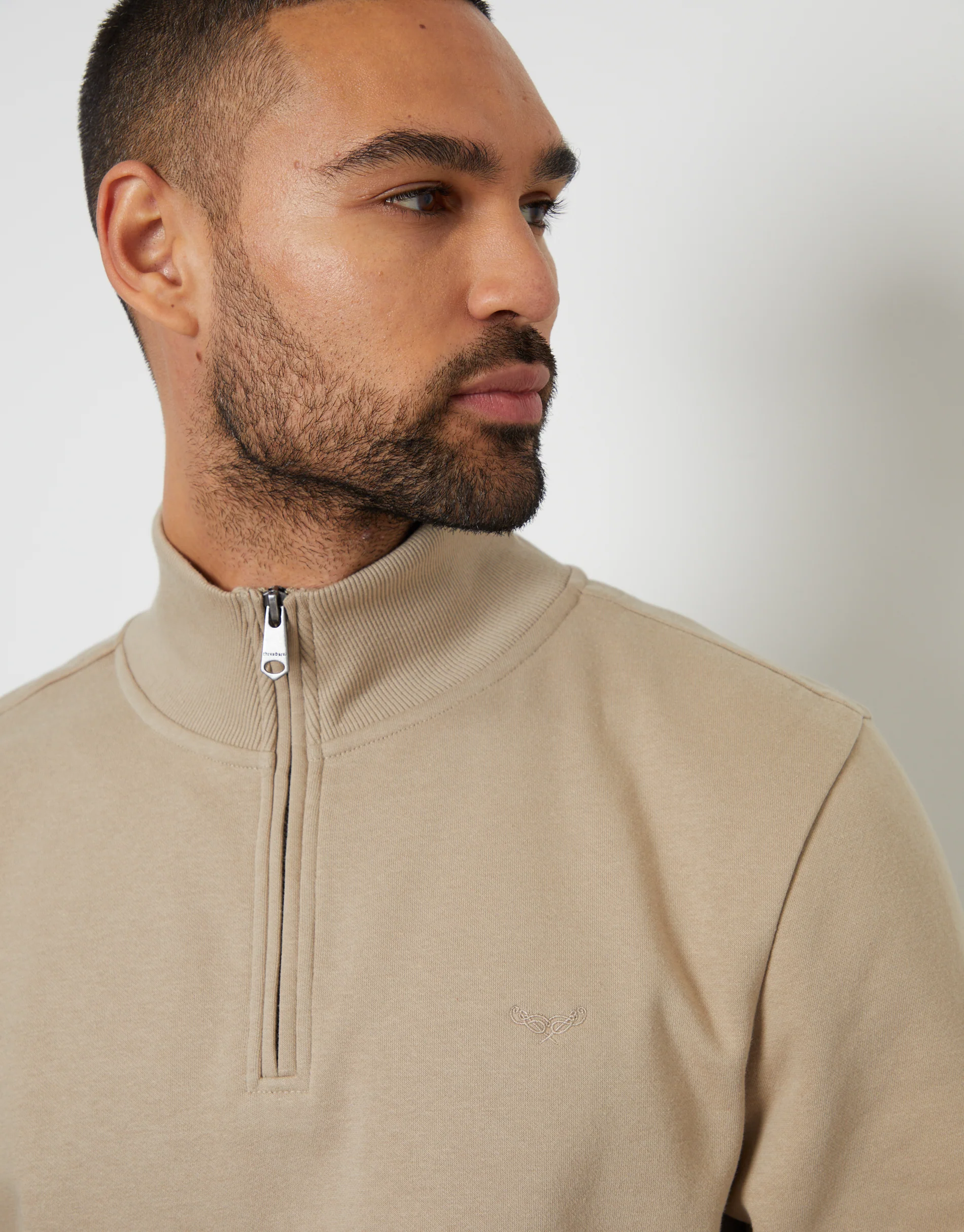 Quarter Zip Sweatshirt in Stone - Image 4