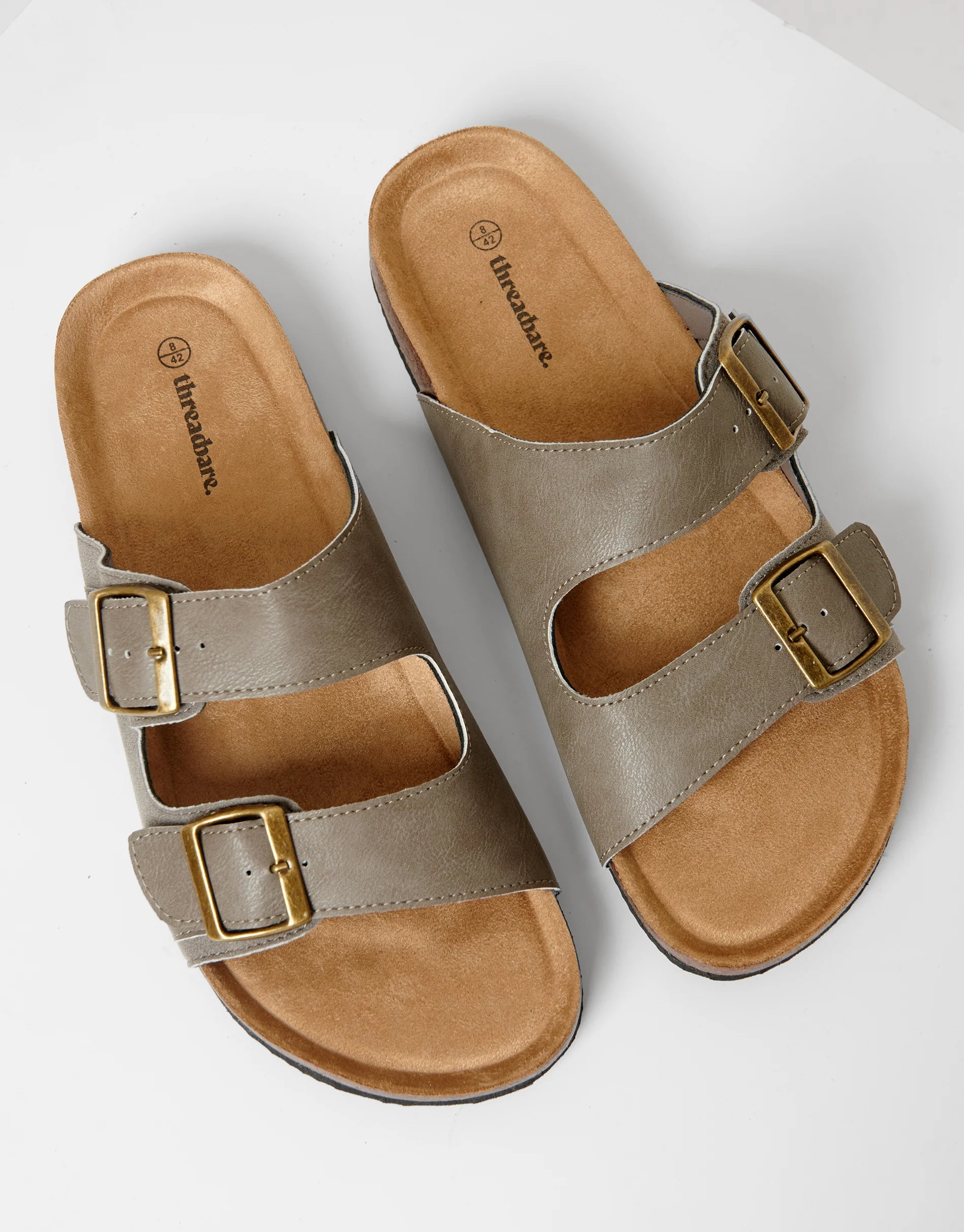 Slip On Two Buckle Strap Sandals in Stone