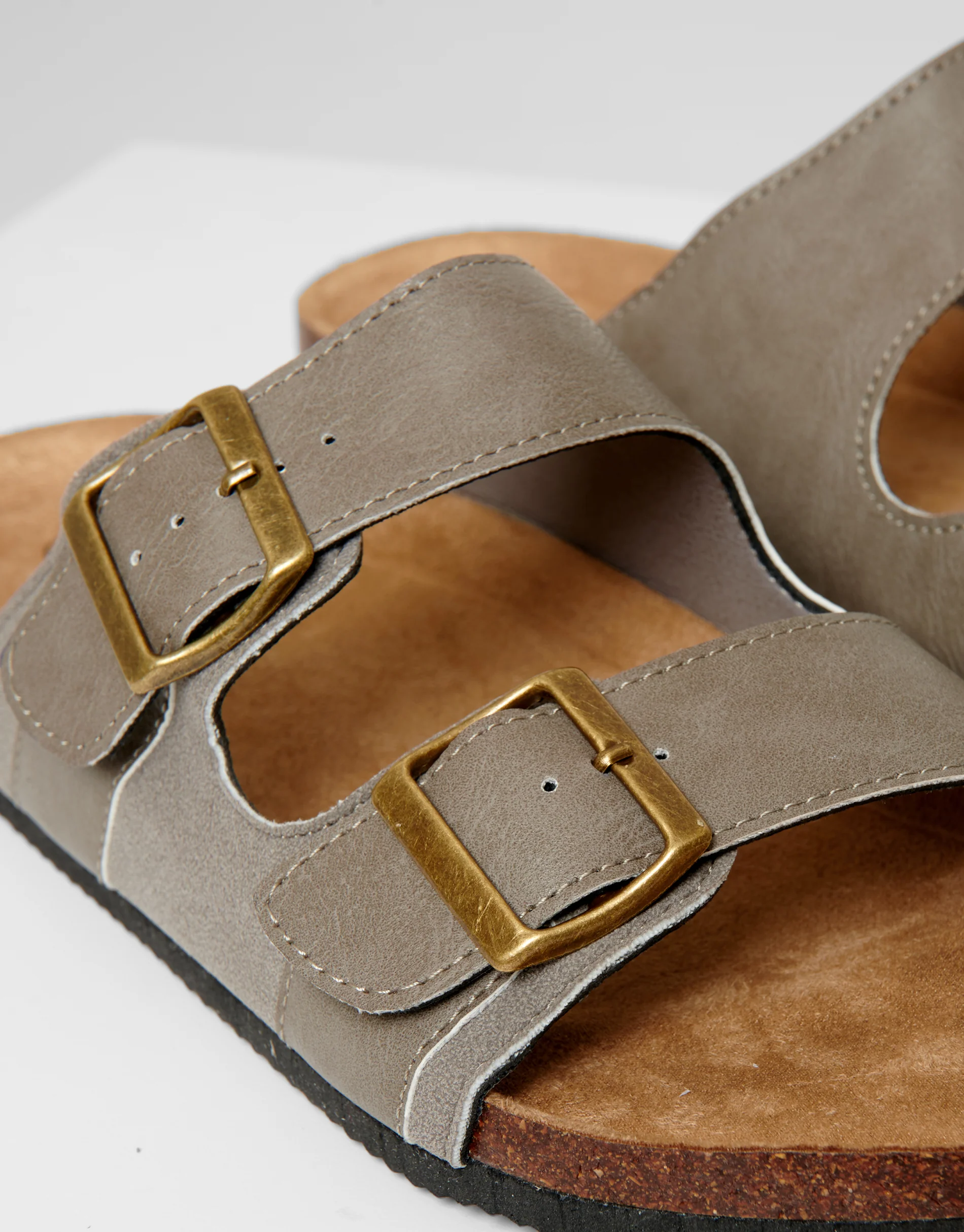 Slip On Two Buckle Strap Sandals in Stone - Image 3